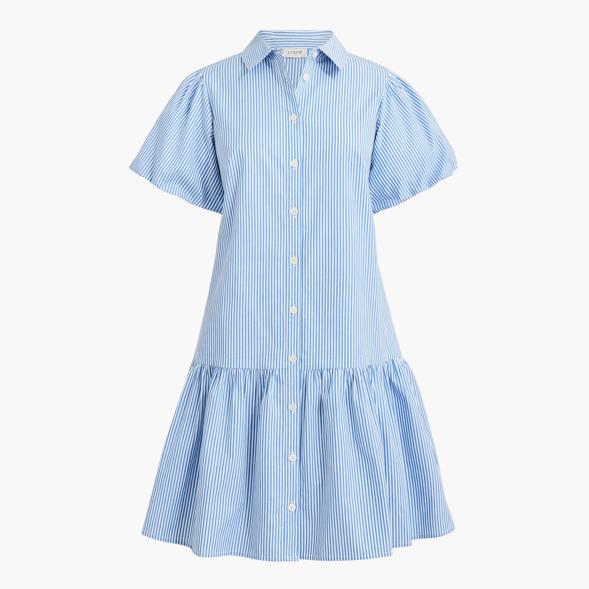 Striped bubble-sleeve shirt-dress