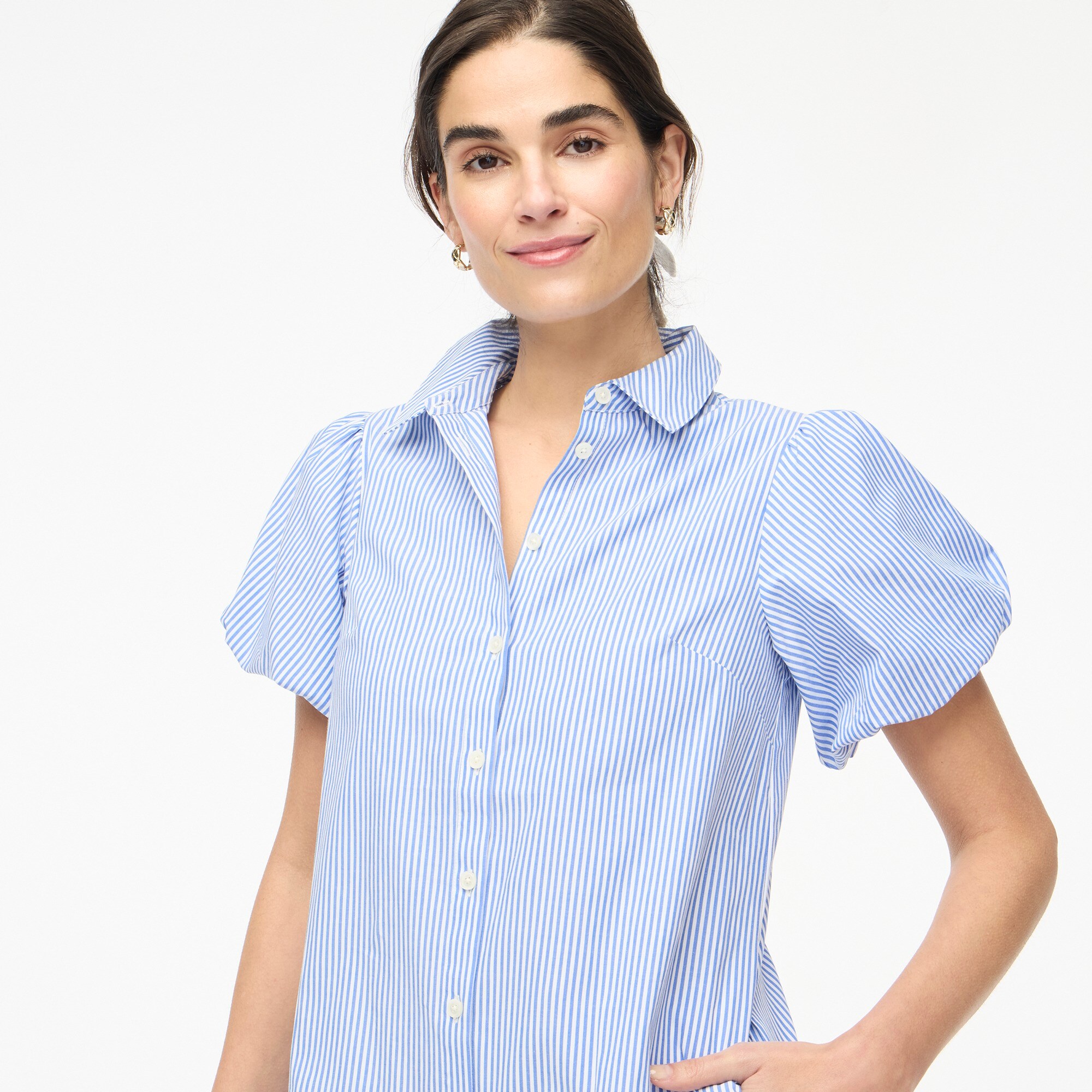 Striped bubble-sleeve shirt-dress