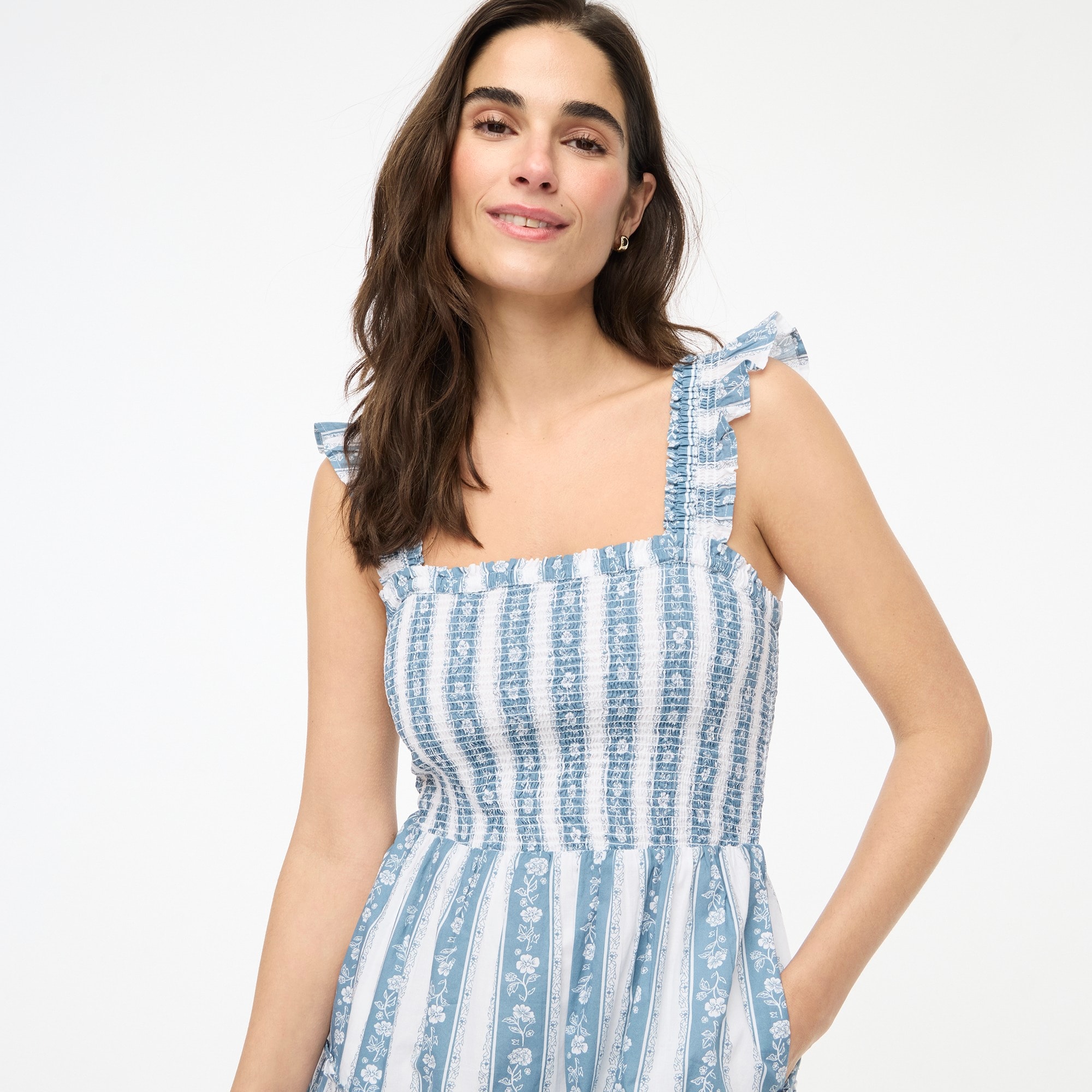 Printed smocked midi dress