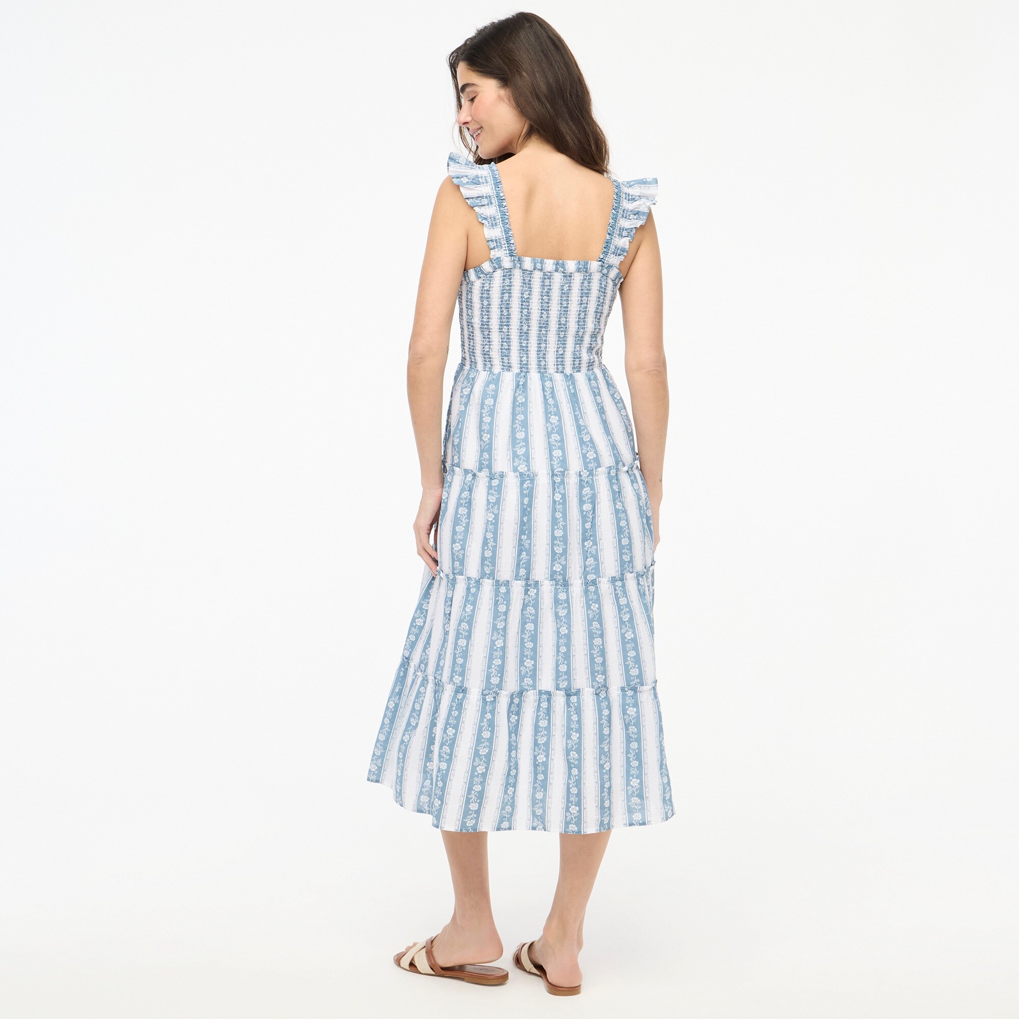 Printed smocked midi dress