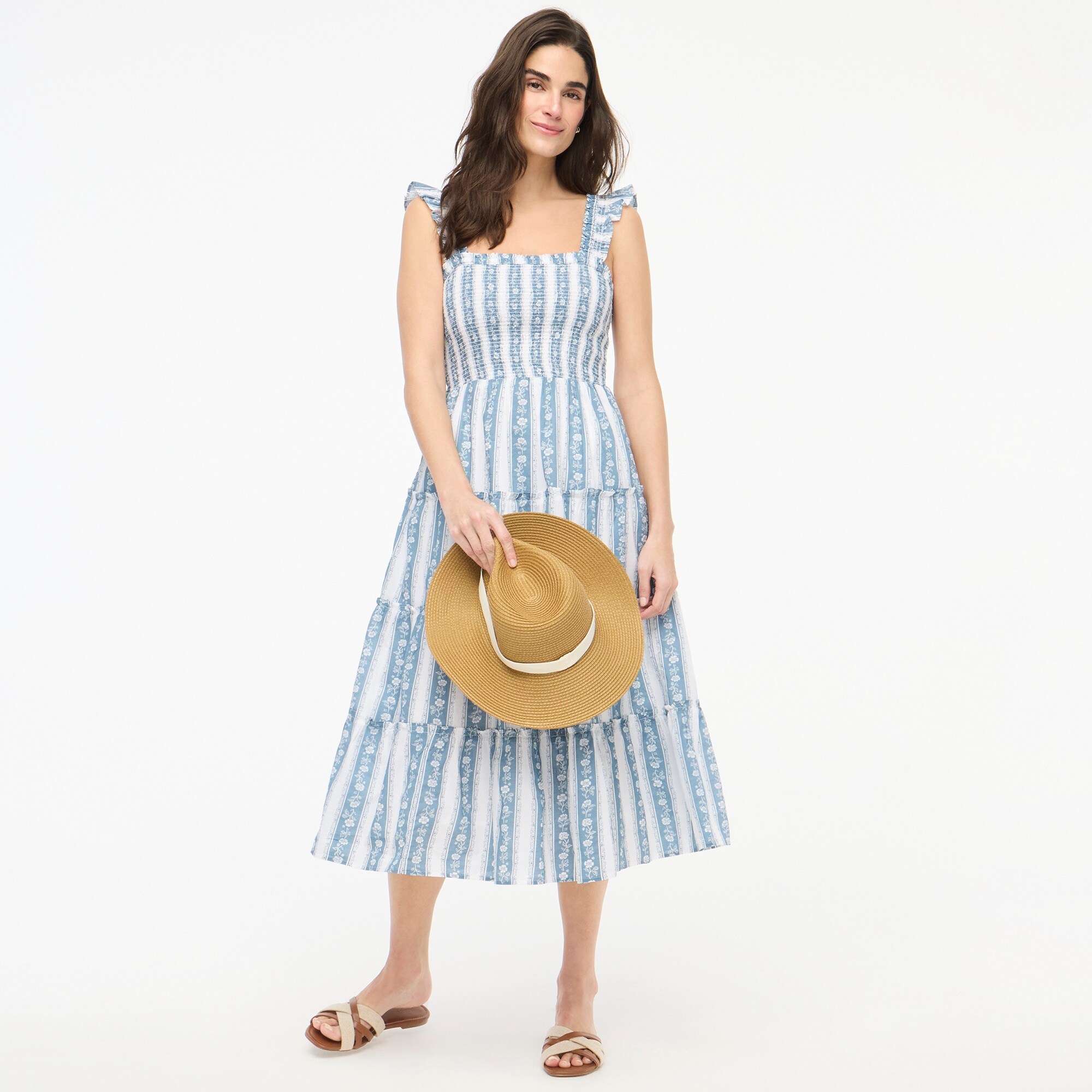 Printed smocked midi dress