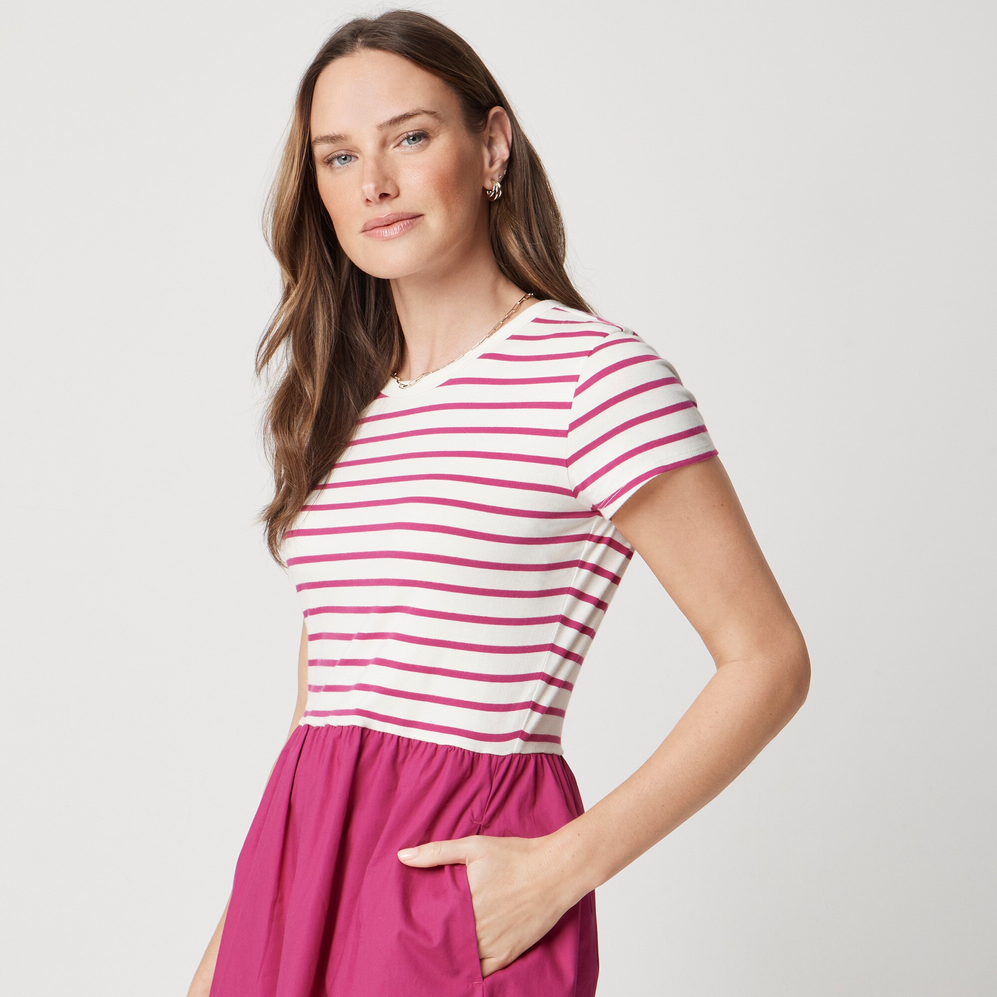 Striped short-sleeve knit mixy dress