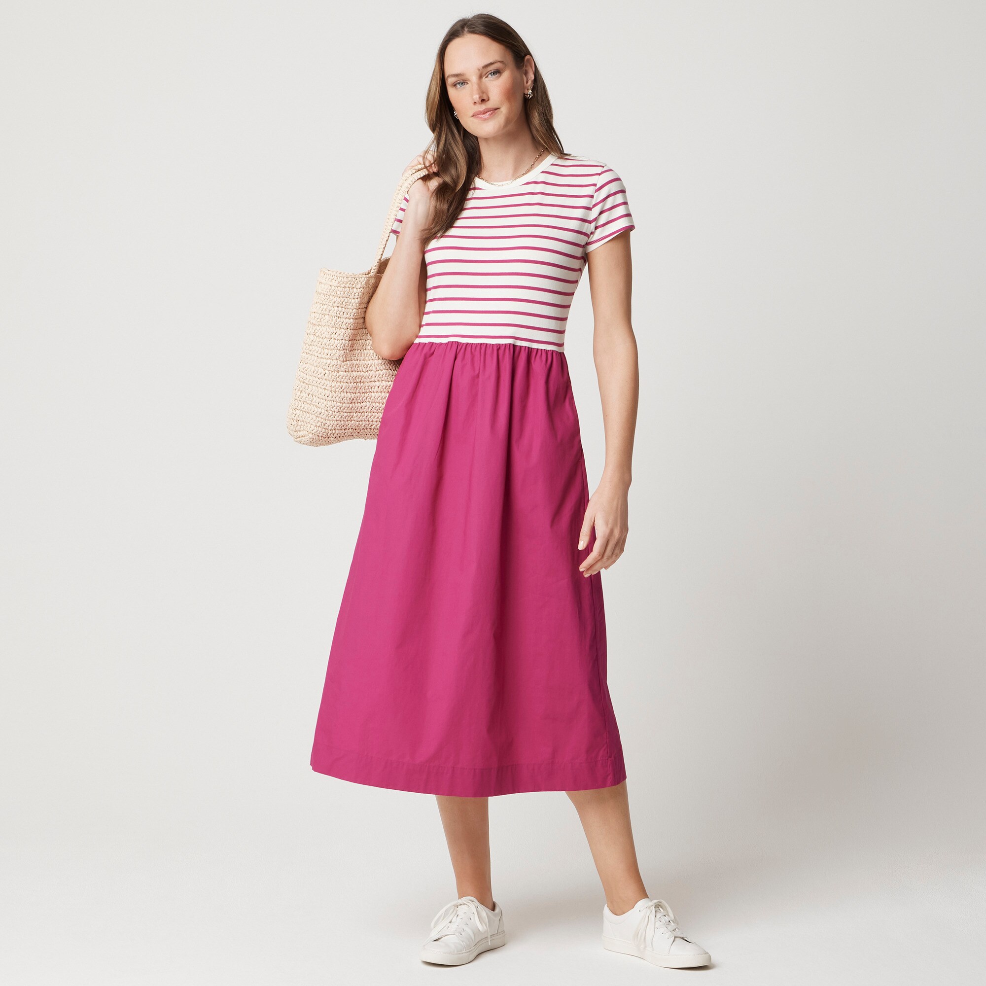 womens Striped short-sleeve knit mixy dress
