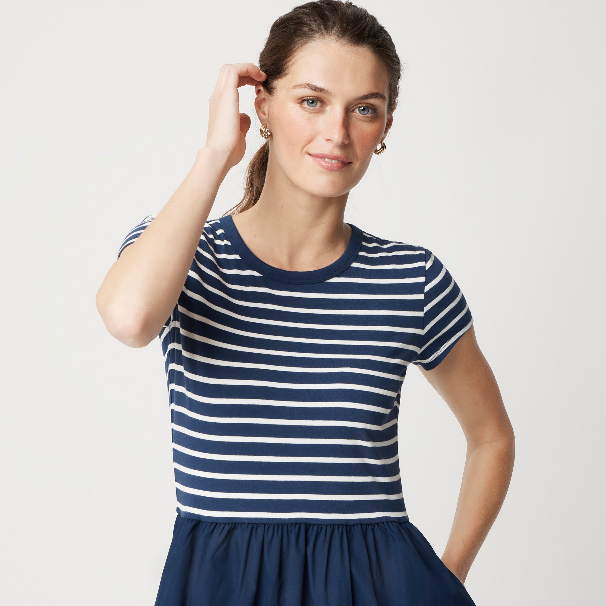 Striped short-sleeve knit mixy dress