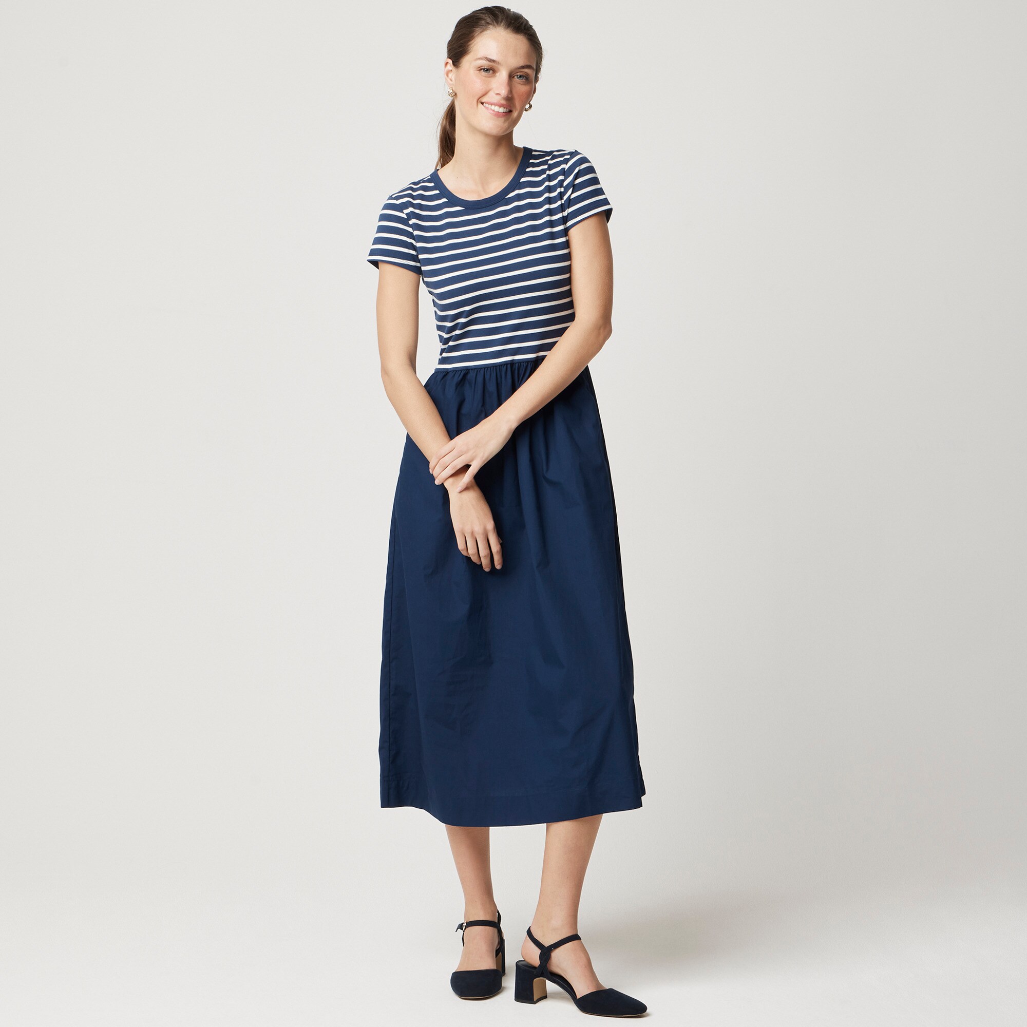 Striped Short-sleeve Knit Mixy Dress For Women | Factory