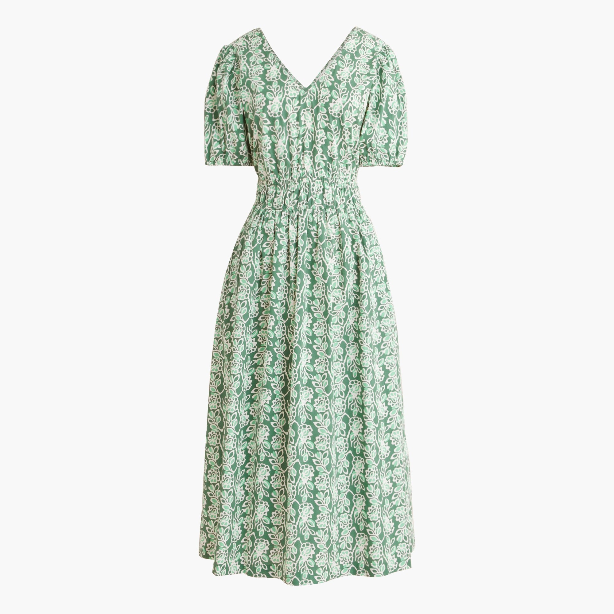 Smocked-waist poplin midi dress
