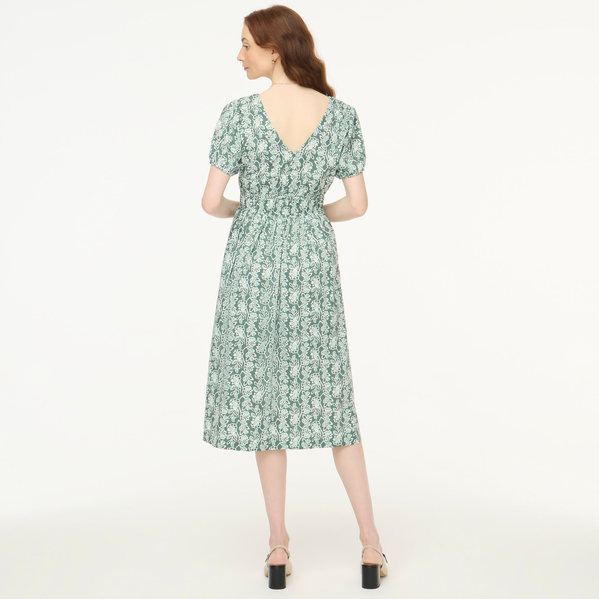 Smocked-waist poplin midi dress