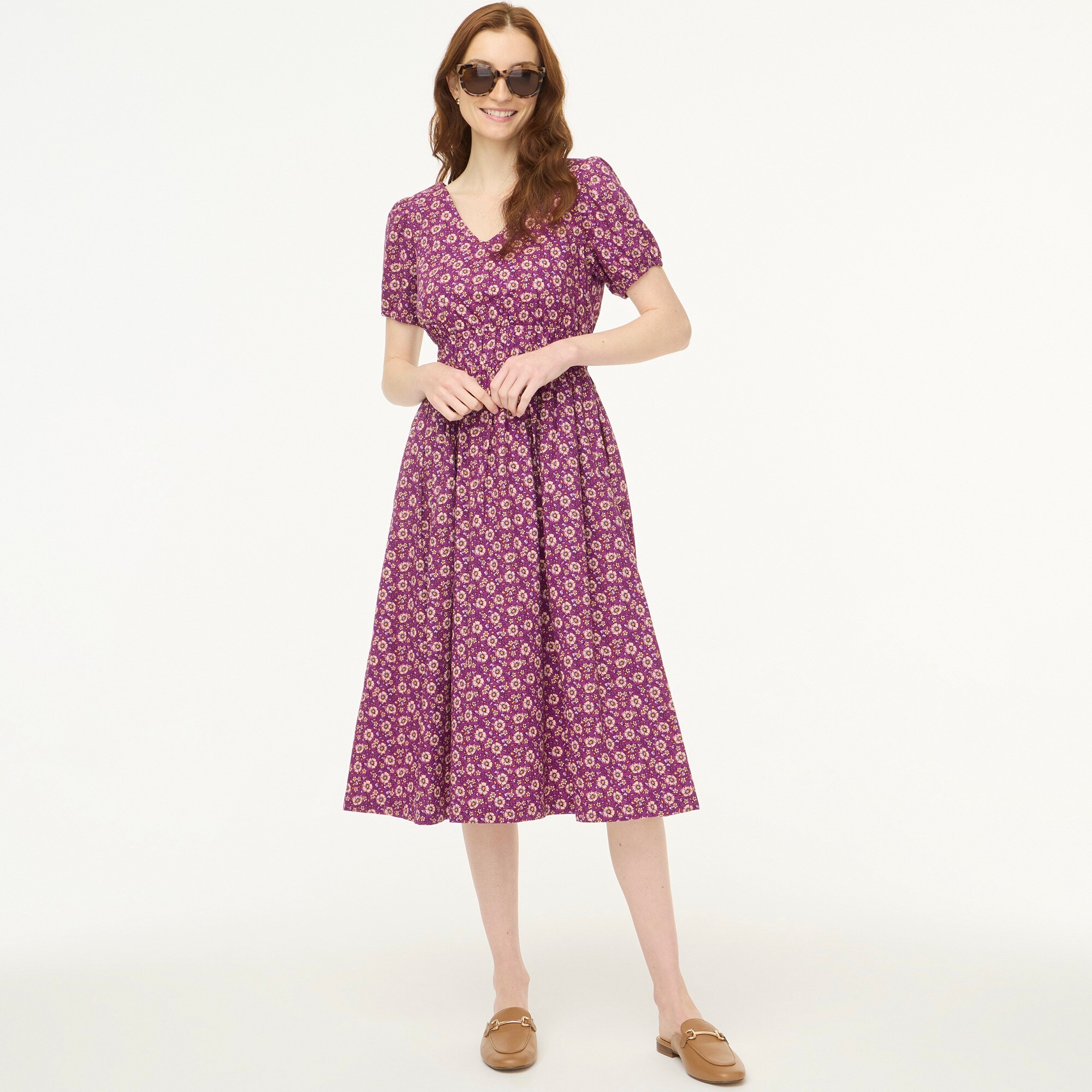  Smocked-waist poplin midi dress