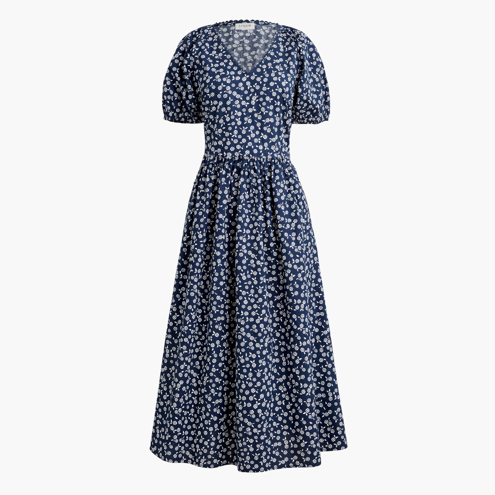 Printed lace-trim midi dress