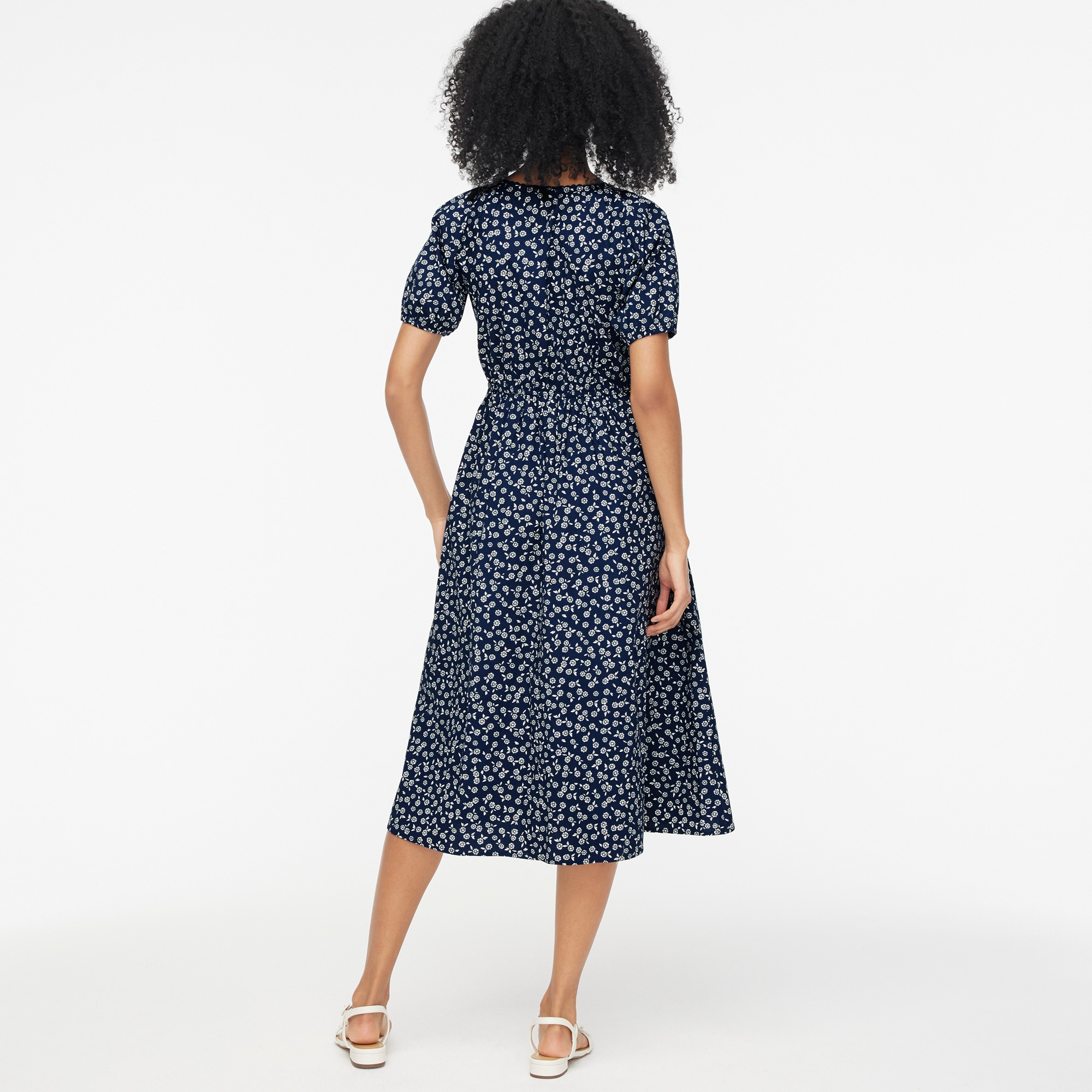 Printed lace-trim midi dress