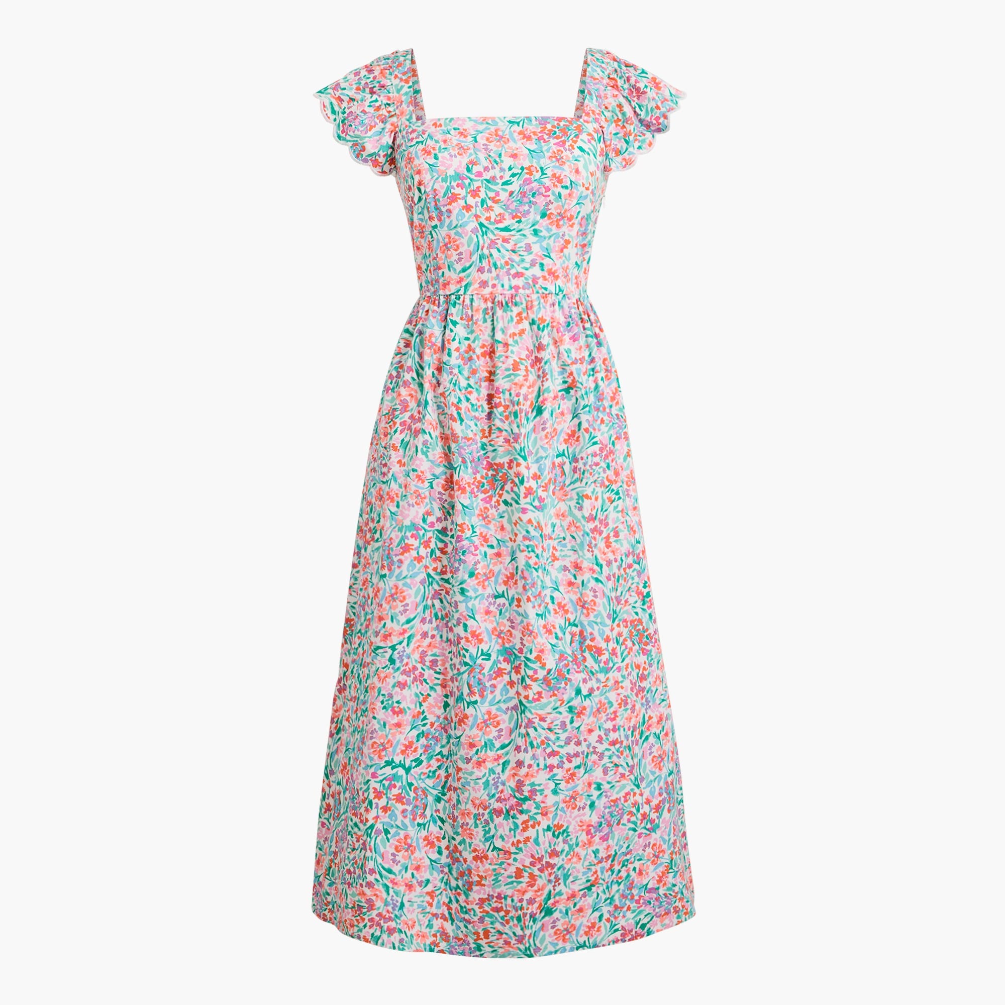 Ruffle-sleeve midi dress