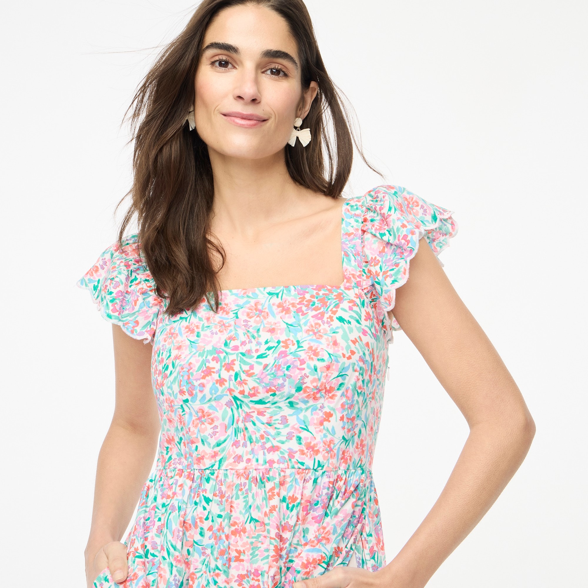 Ruffle-sleeve midi dress
