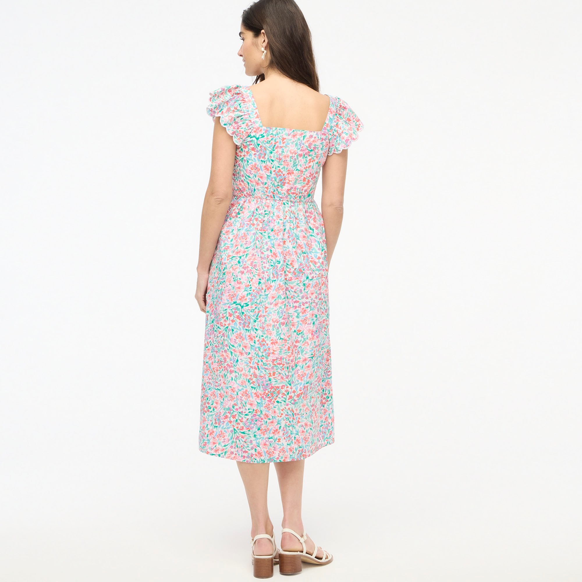 Ruffle-sleeve midi dress