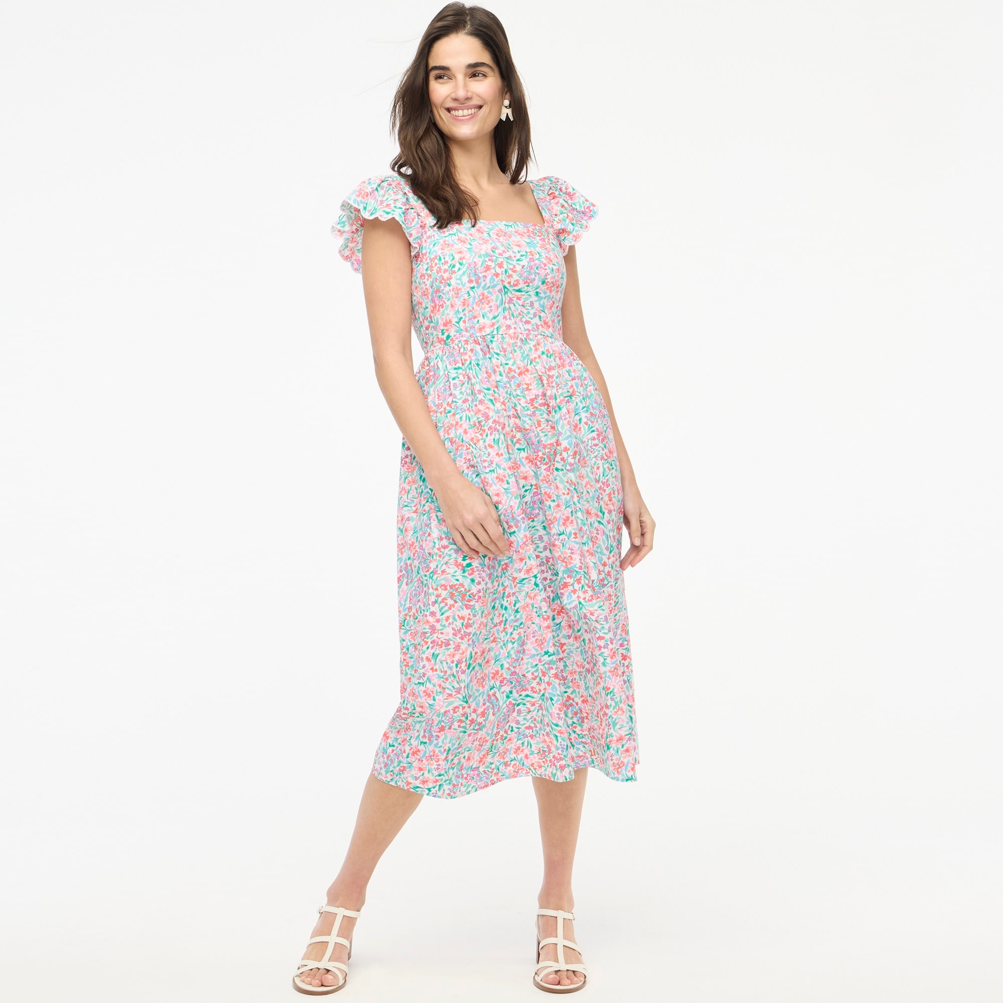 Ruffle-sleeve midi dress