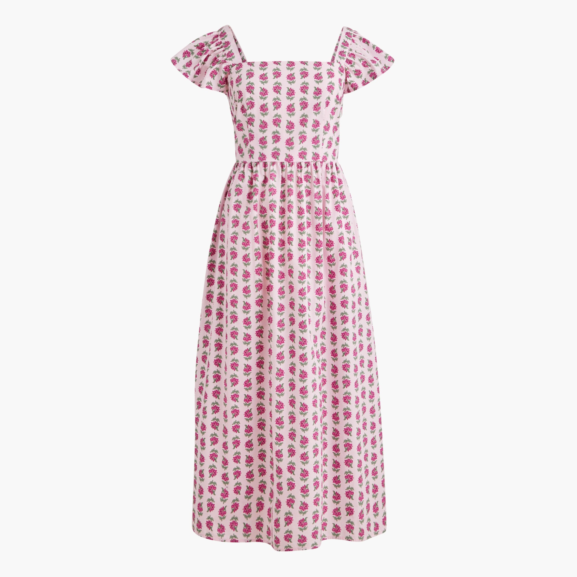 Ruffle-sleeve midi dress