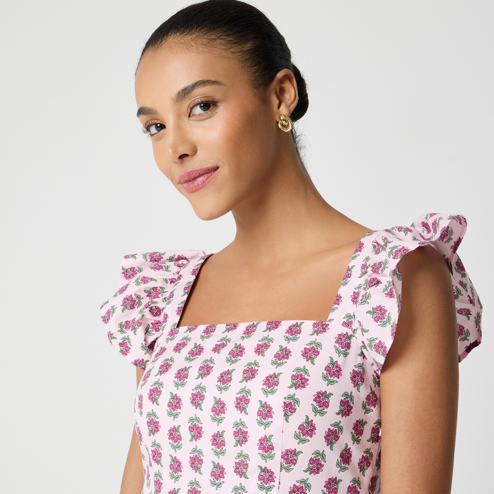 Ruffle-sleeve midi dress