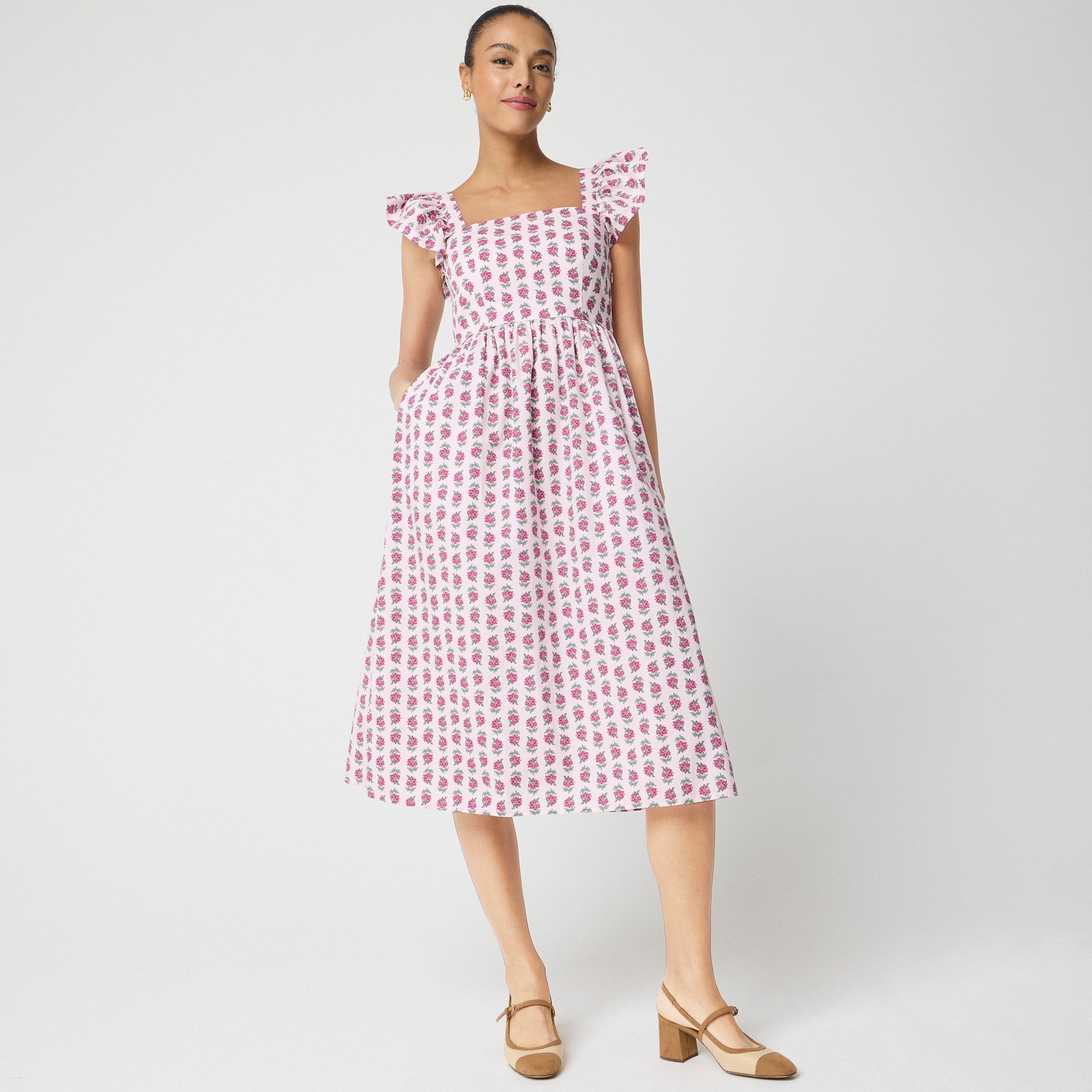 Ruffle-sleeve midi dress