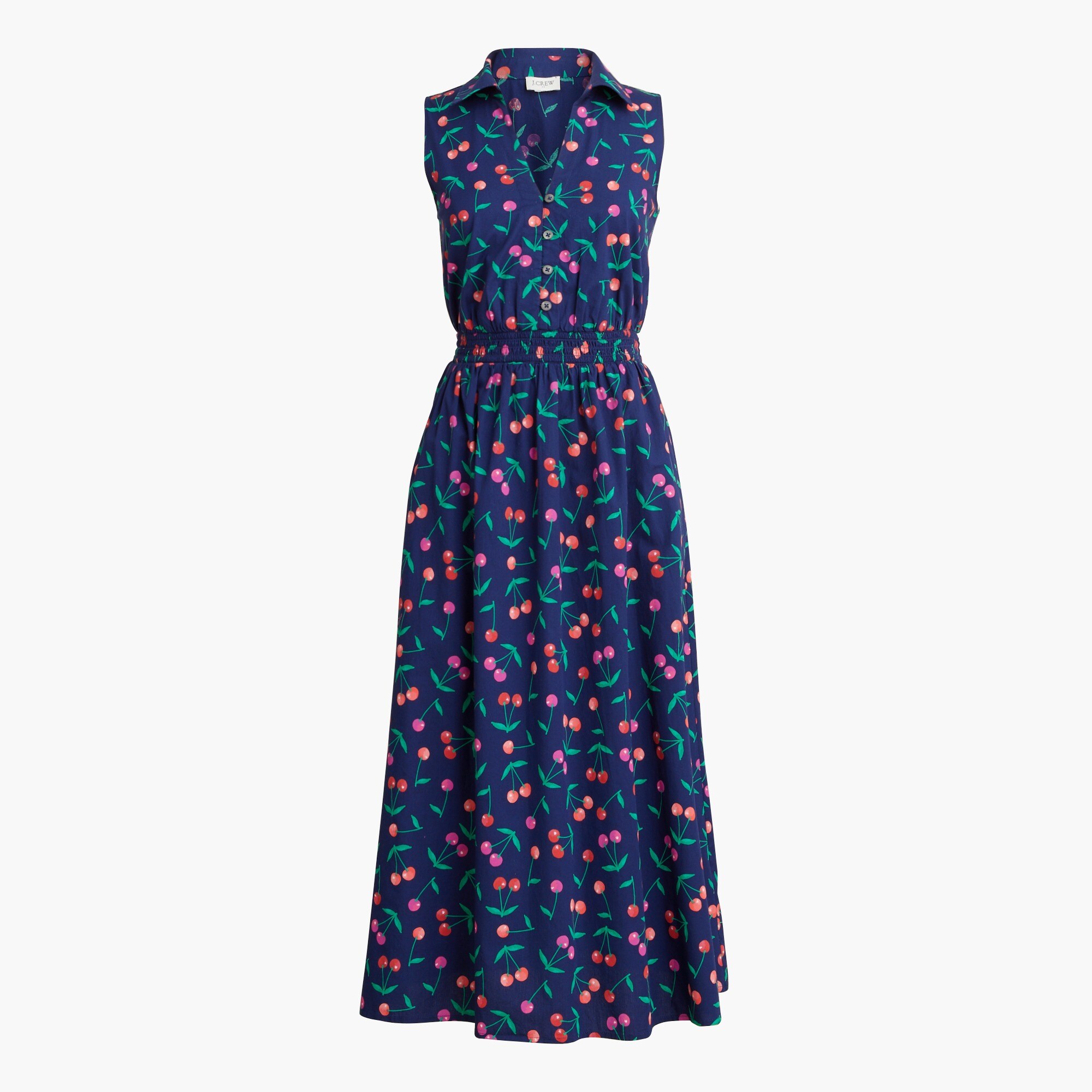 Printed sleeveless collared midi dress
