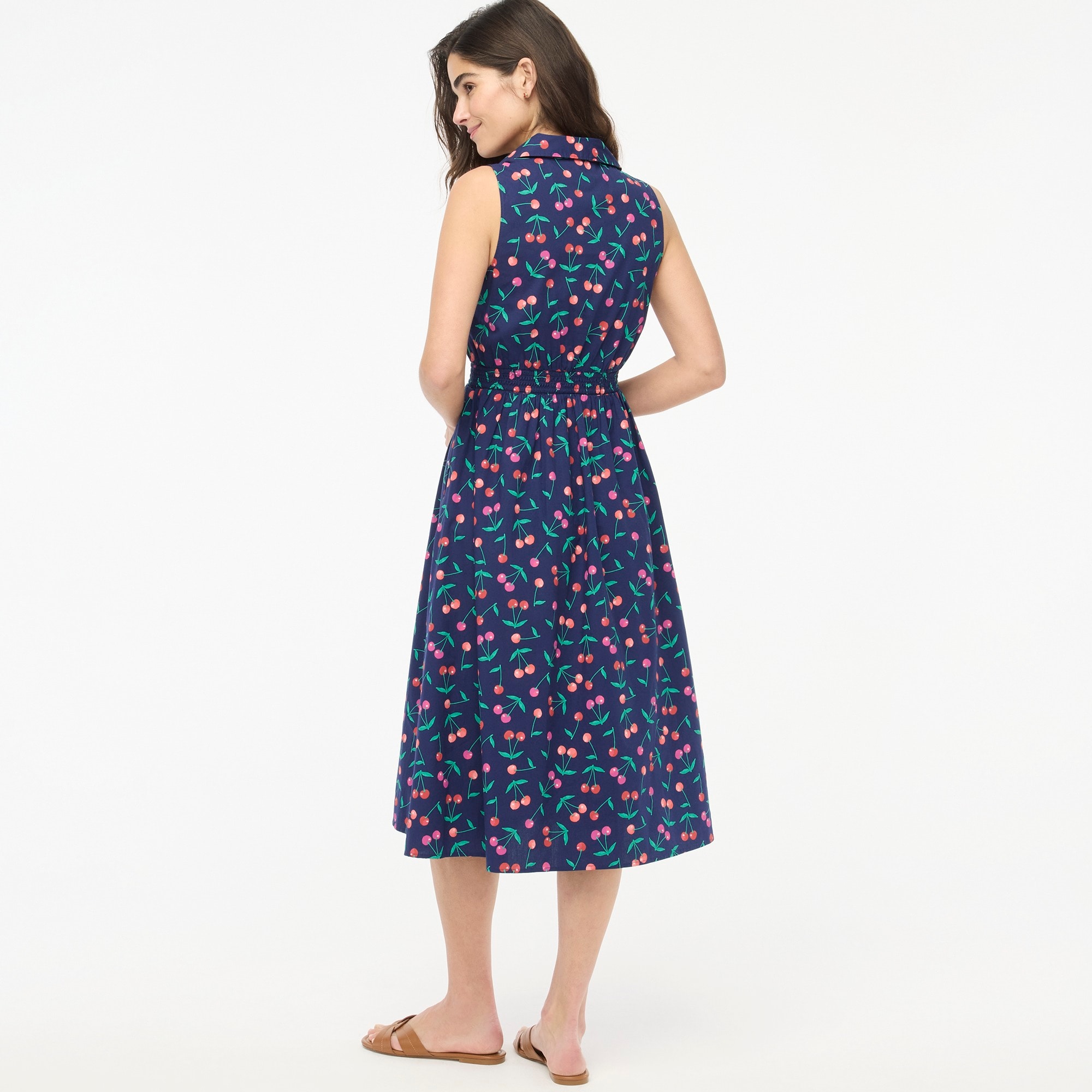 Printed sleeveless collared midi dress