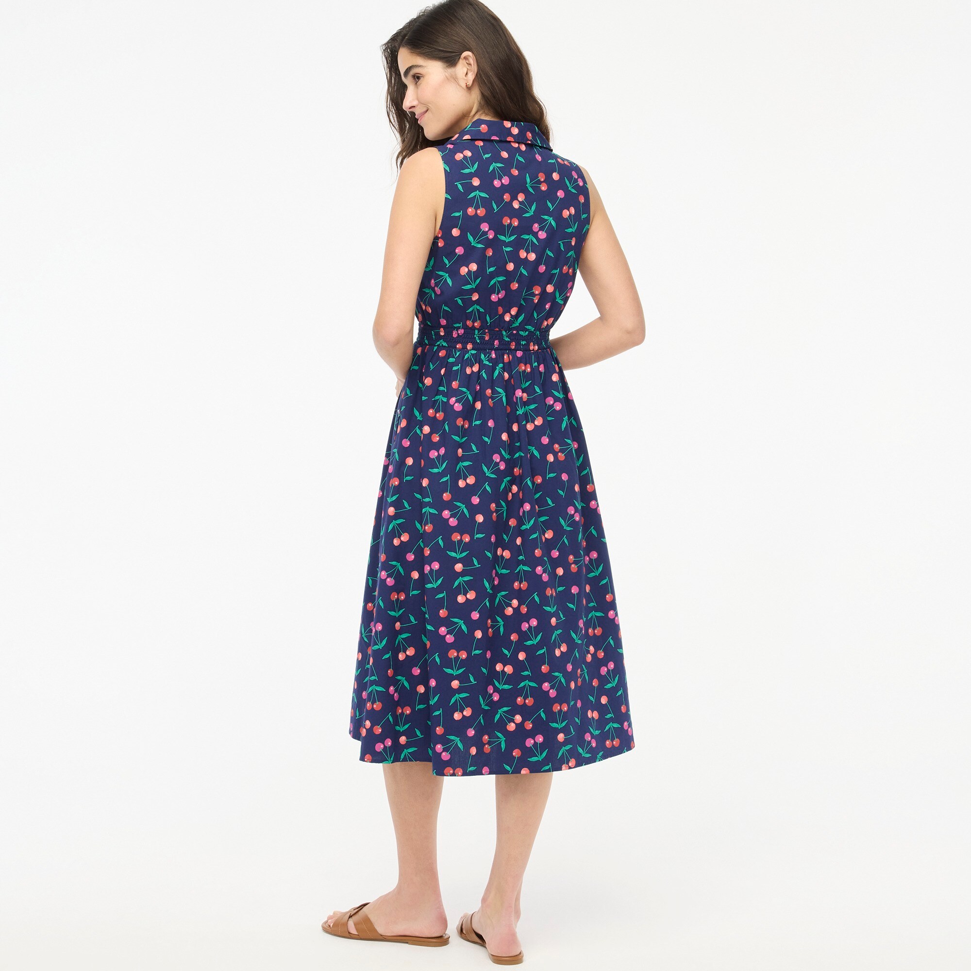 Printed sleeveless collared midi dress