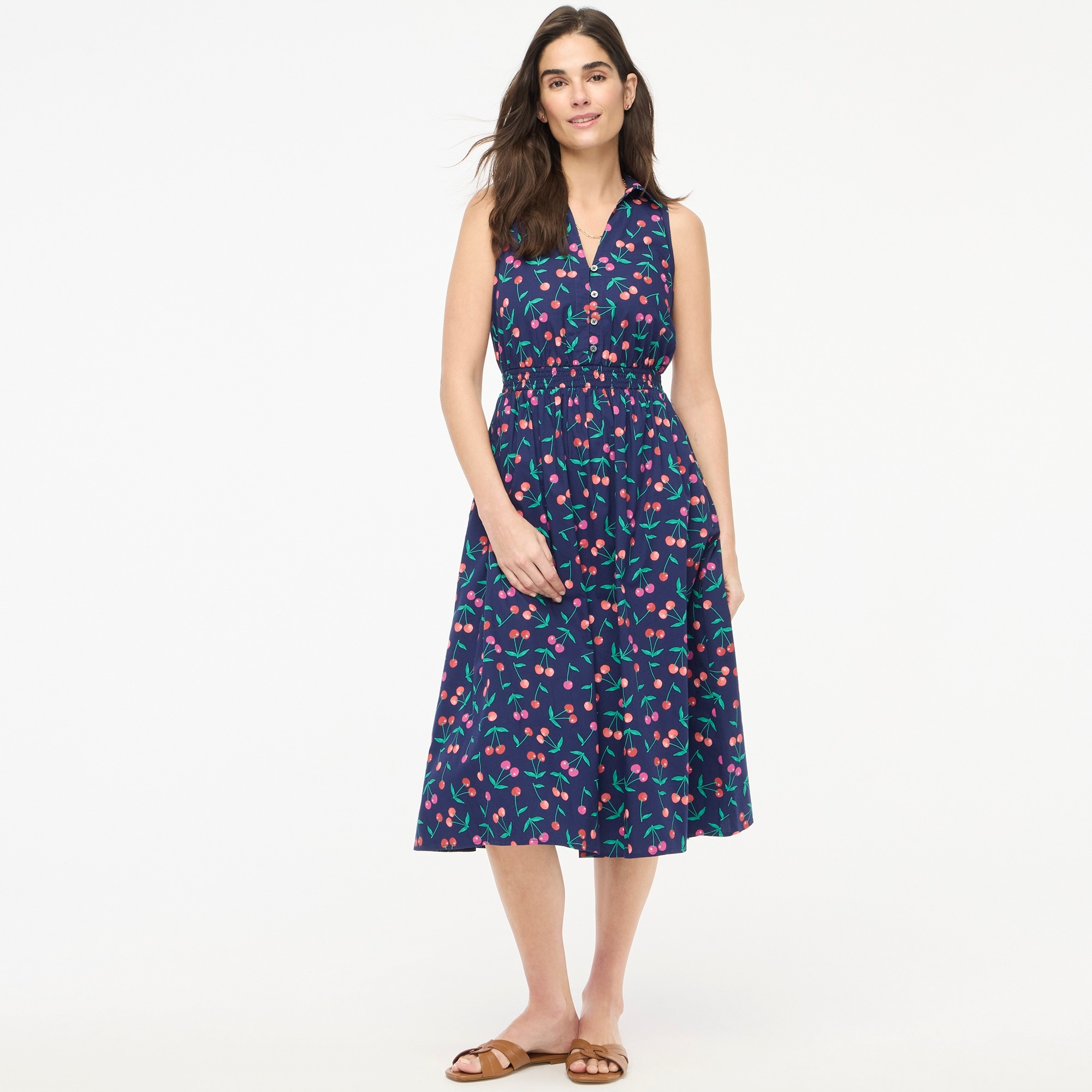 Printed sleeveless collared midi dress