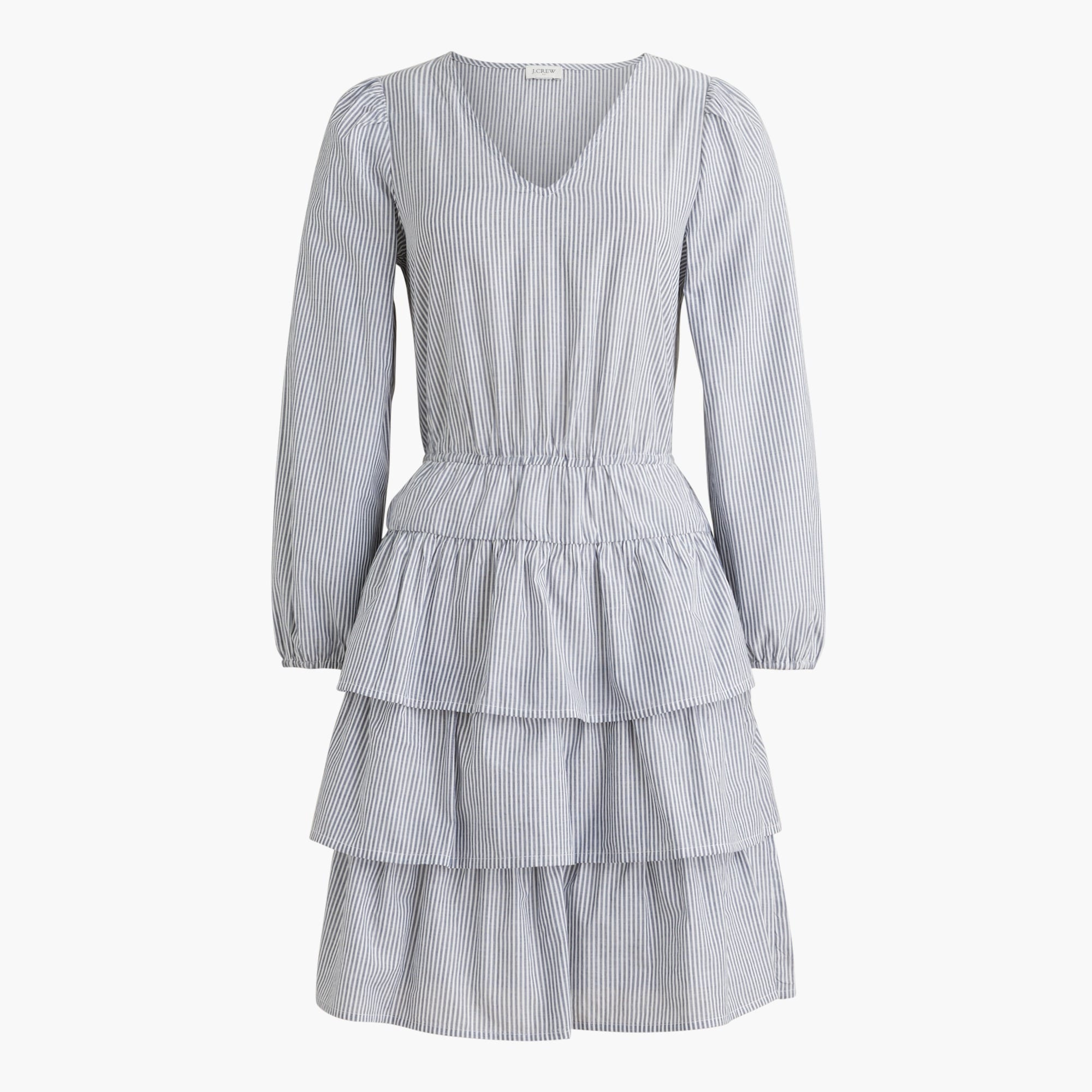 Striped Long-sleeve Tiered Mini Dress For Women | Factory