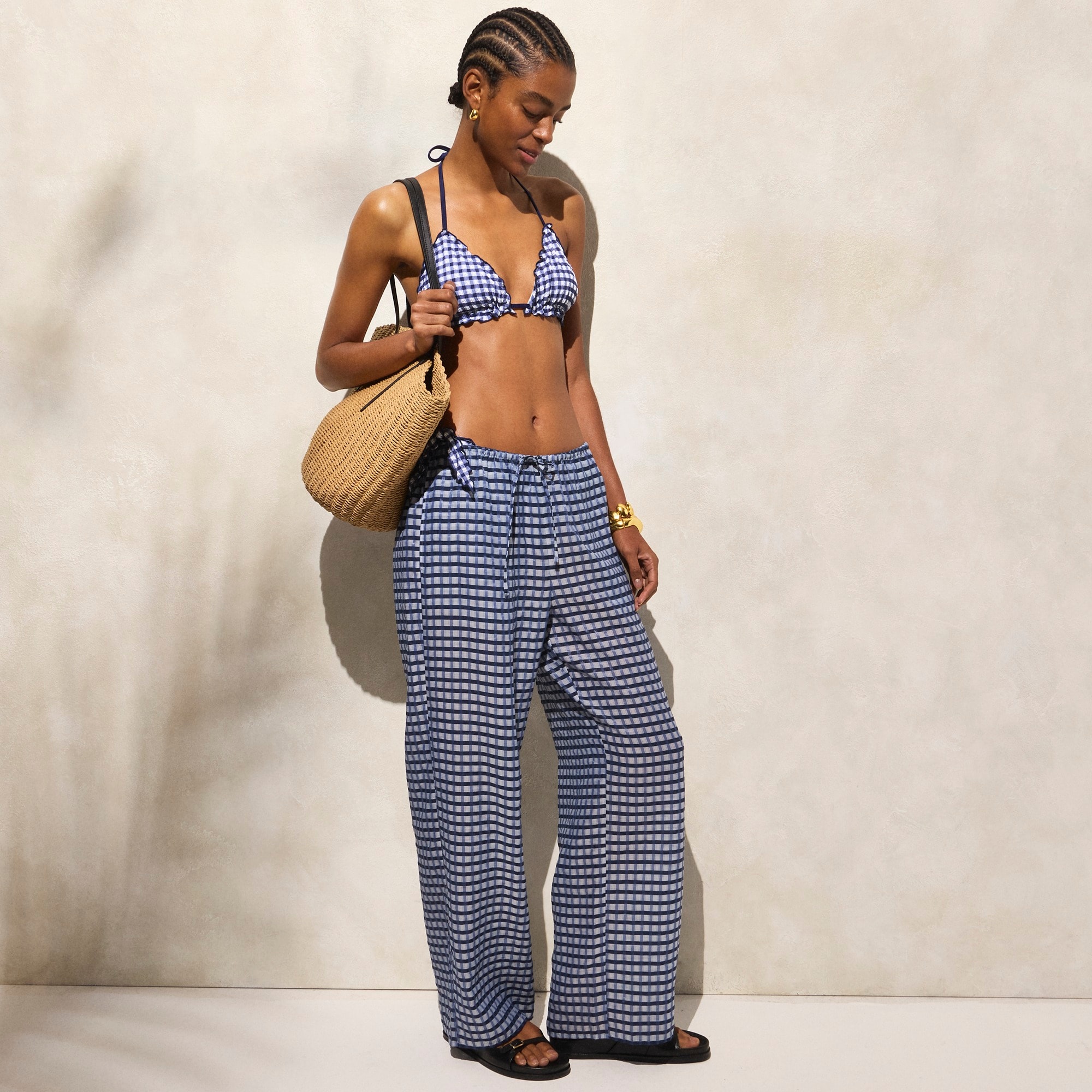  Crinkled beach pant in gingham print