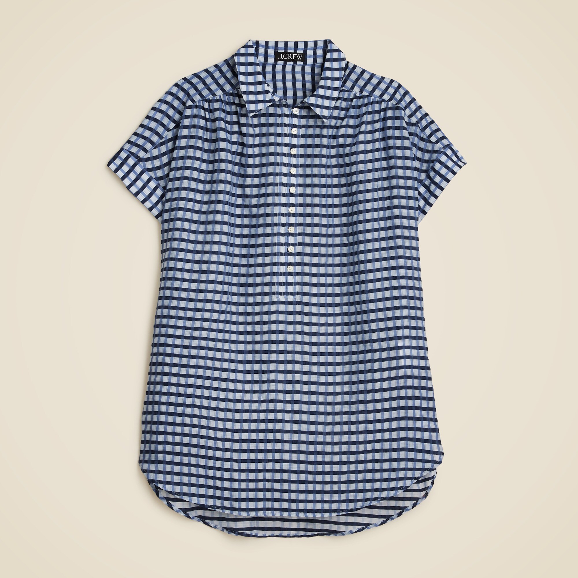 Crinkled tunic beach dress in gingham print