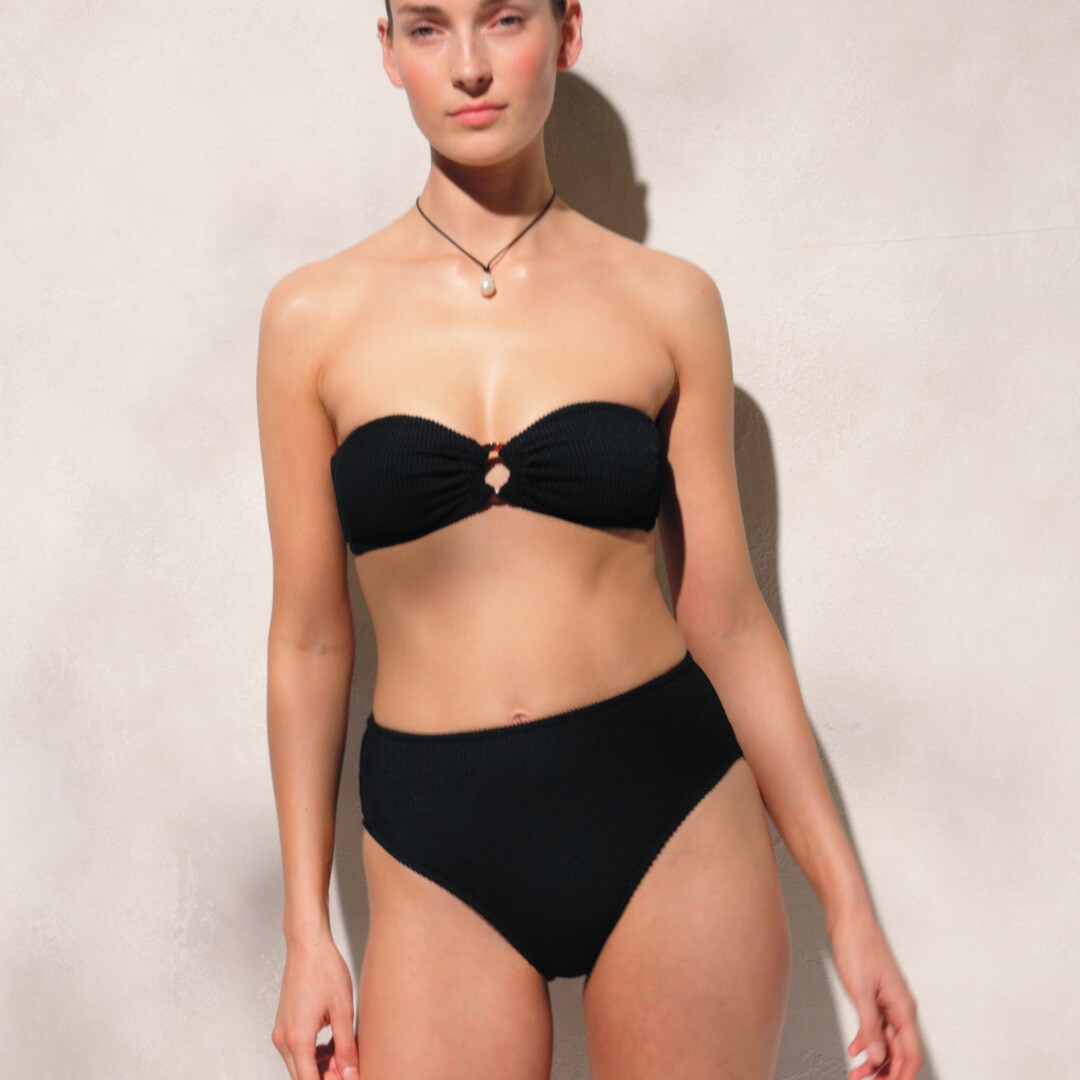Bandeau scrunchie bikini top with O-ring