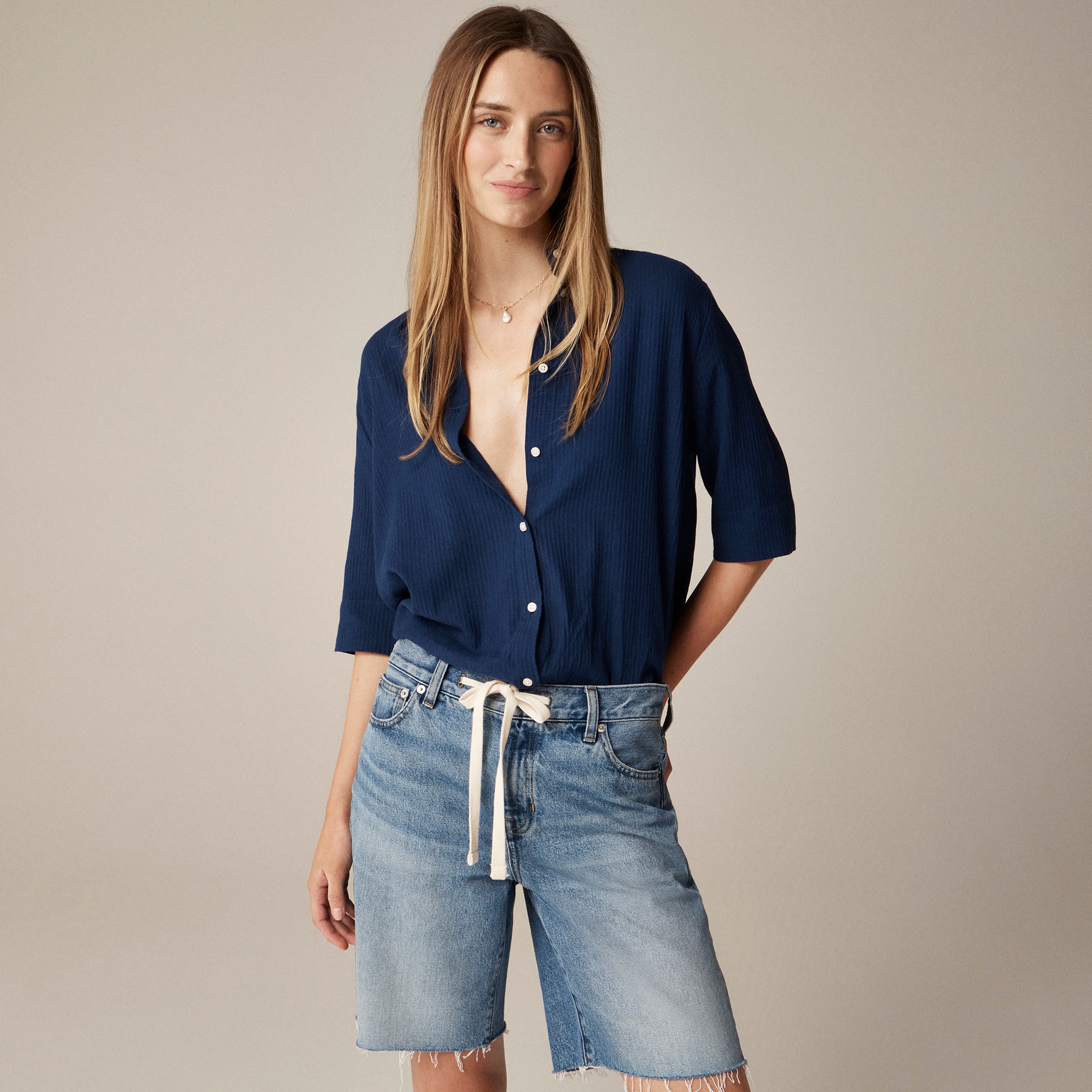 Airy gauze button-up shirt