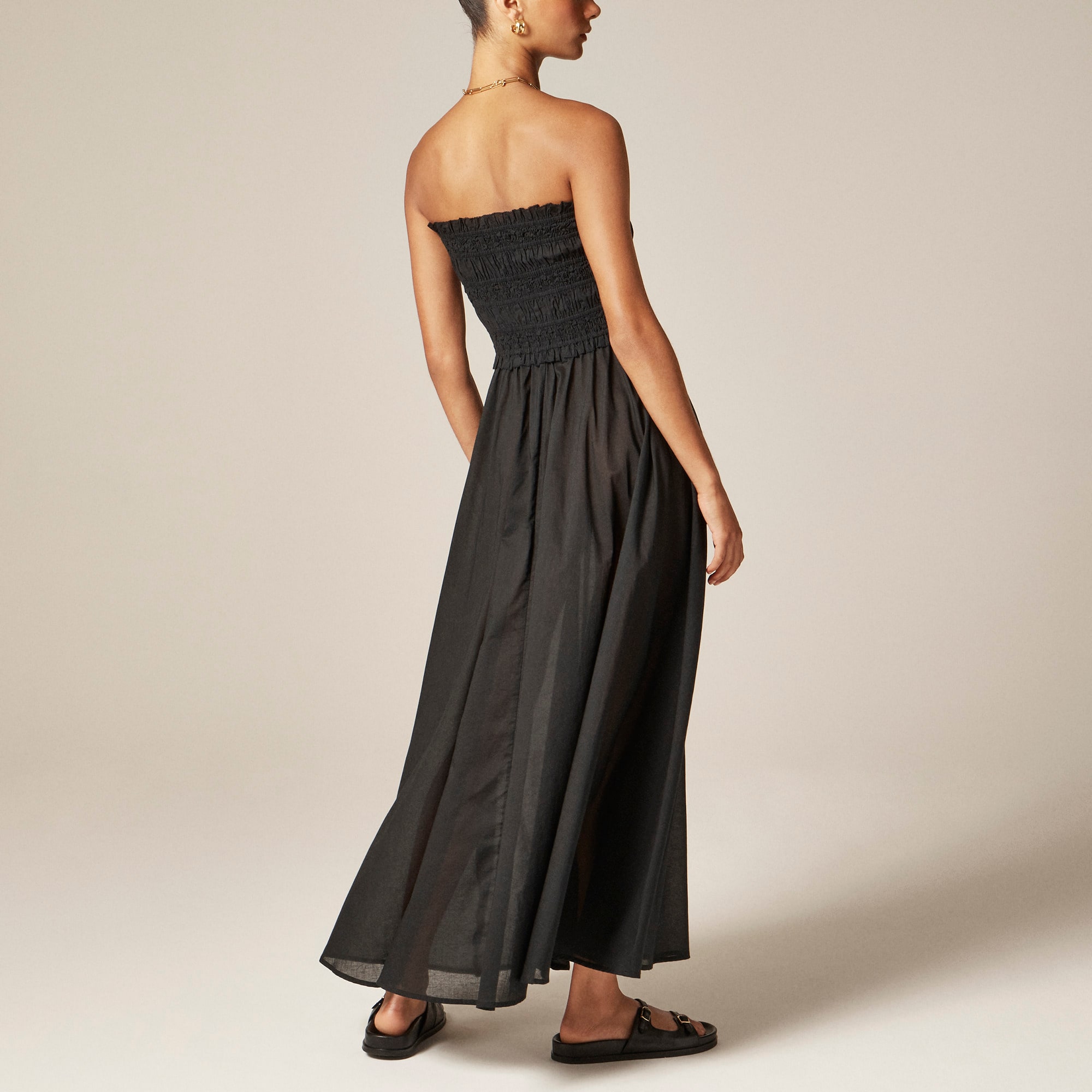 Smocked maxi dress in cotton voile