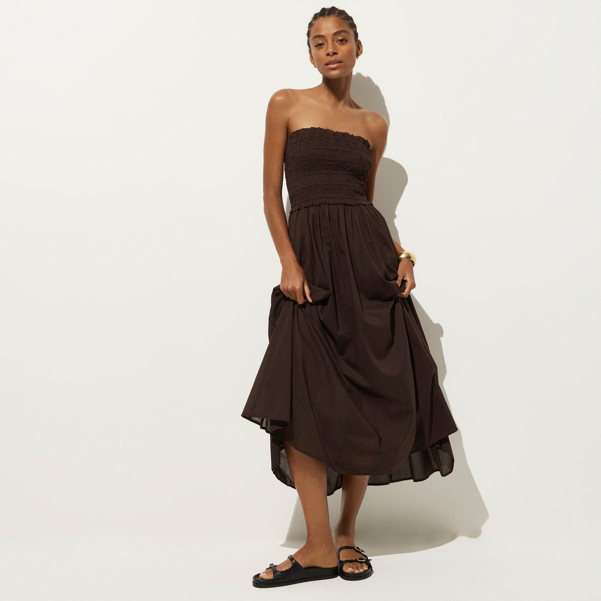 womens Smocked maxi dress in cotton voile