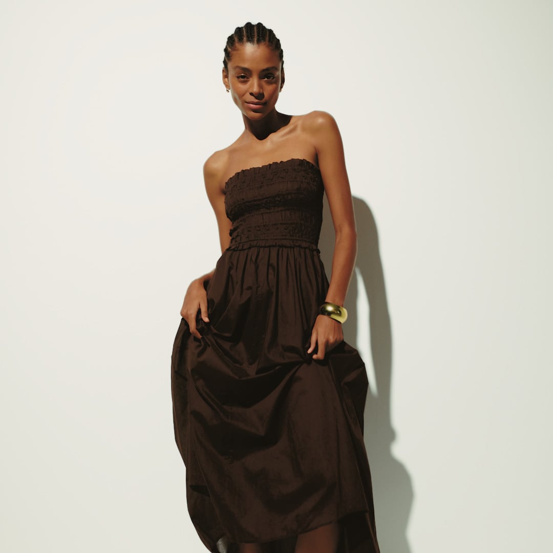 Smocked maxi dress in cotton voile
