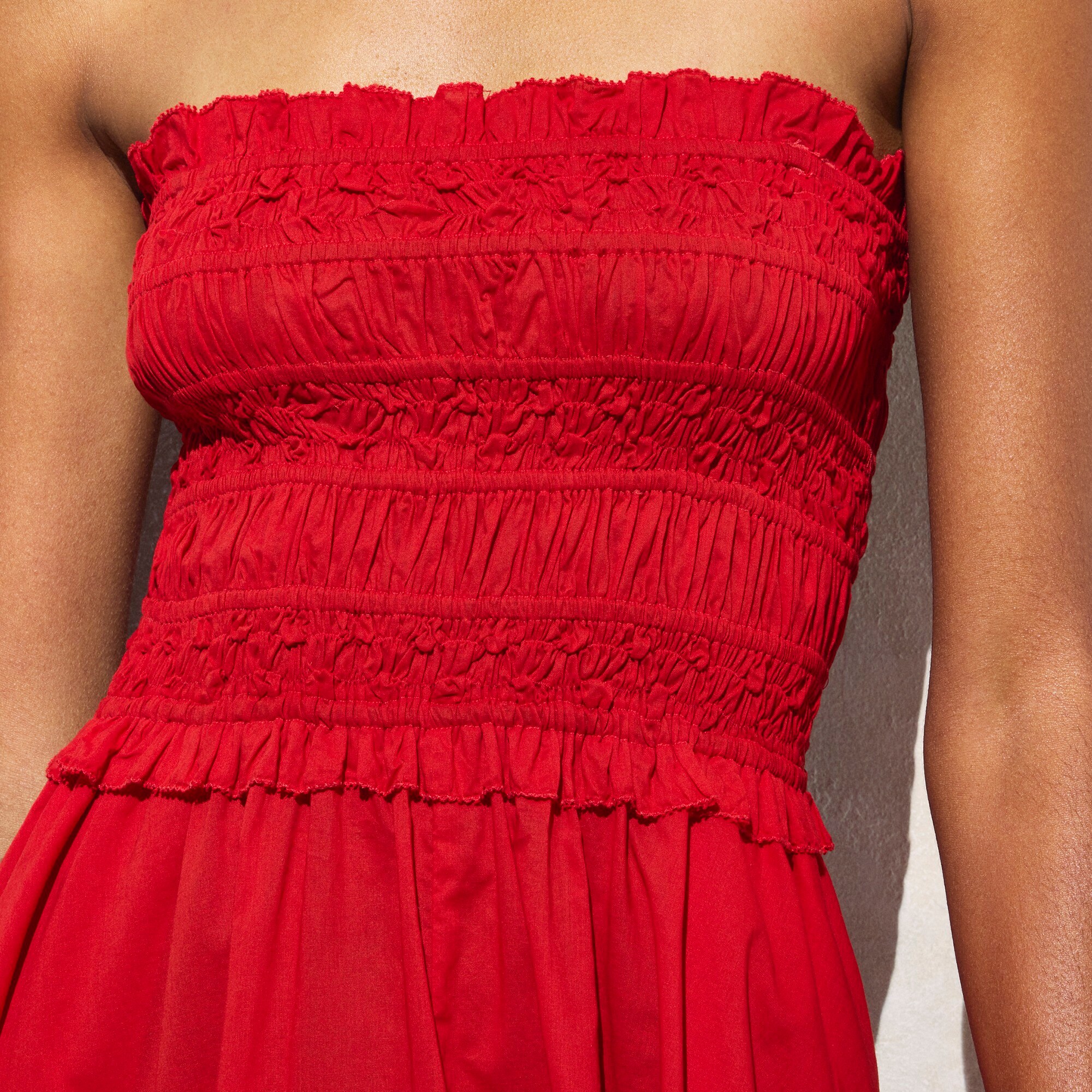 Smocked maxi dress in cotton voile