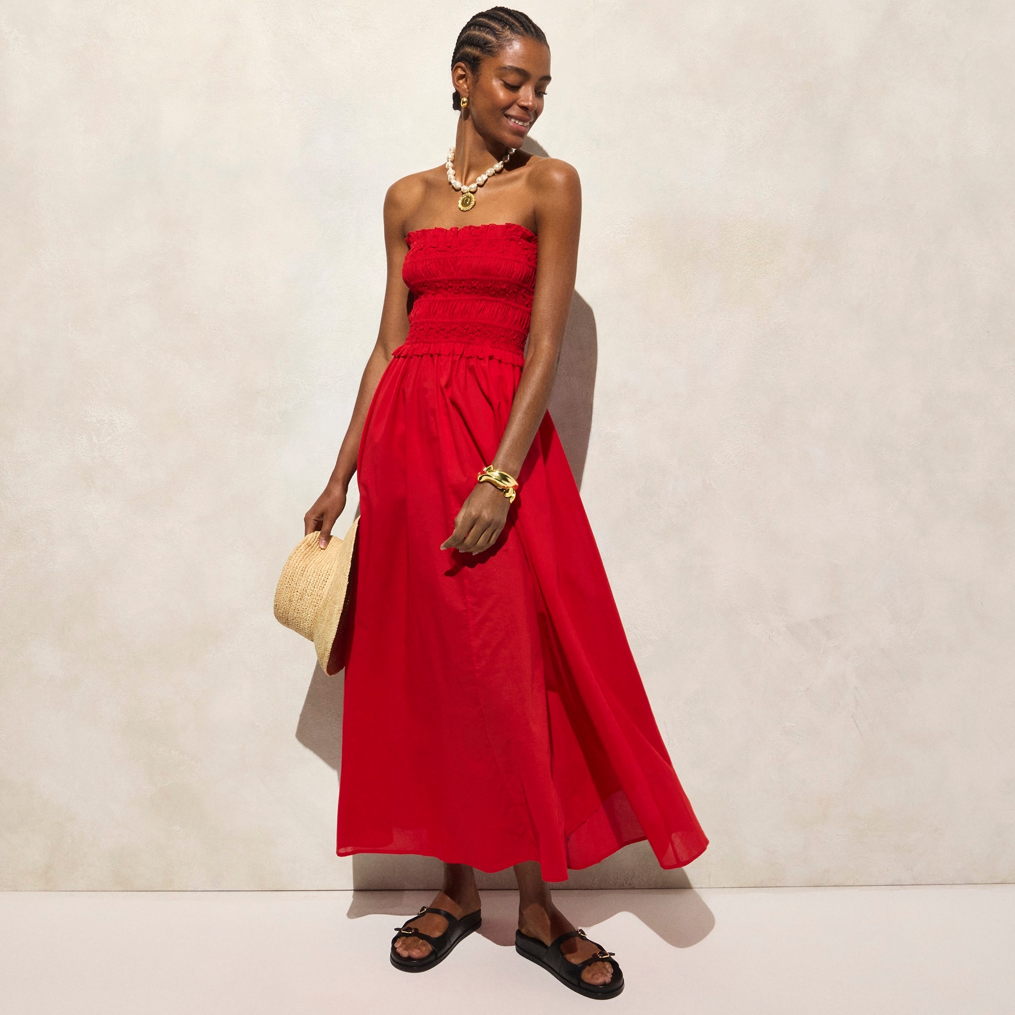 womens Smocked maxi dress in cotton voile