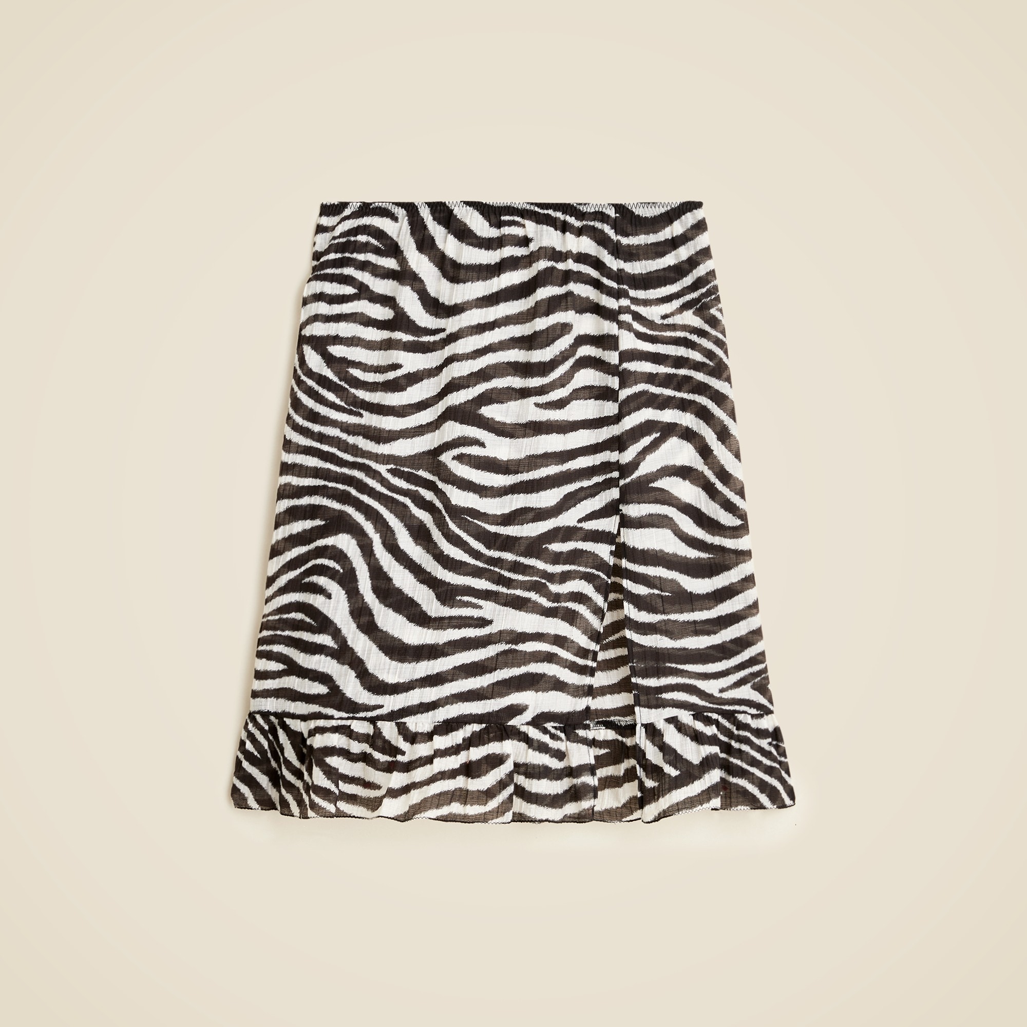 Crinkled ruffle-trim skirt in zebra print
