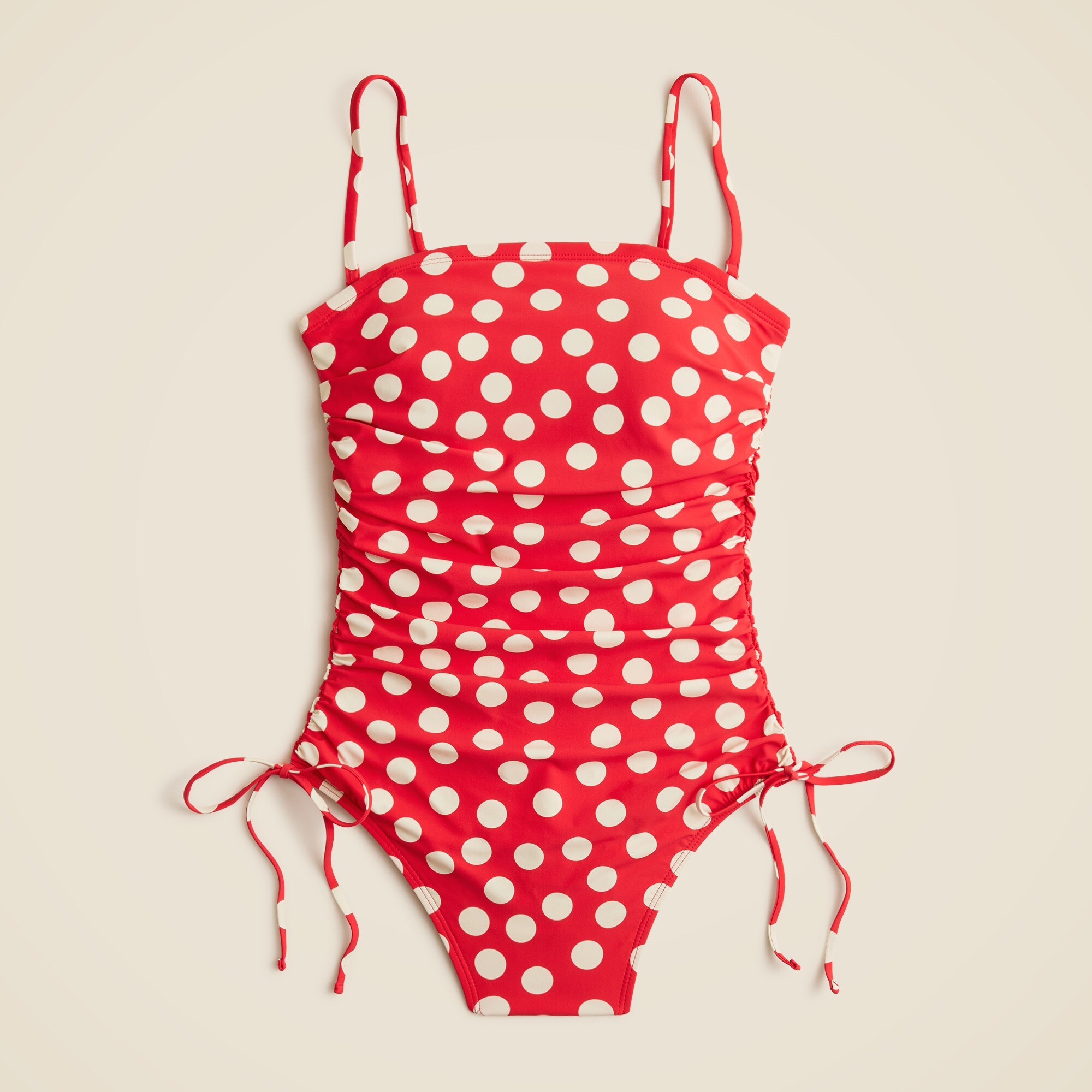 RIU Peach polka dots swimwear タグ付き新品未使用 Gemma Ruched Bandeau One-piece With Side Ties For Women | J.Crew