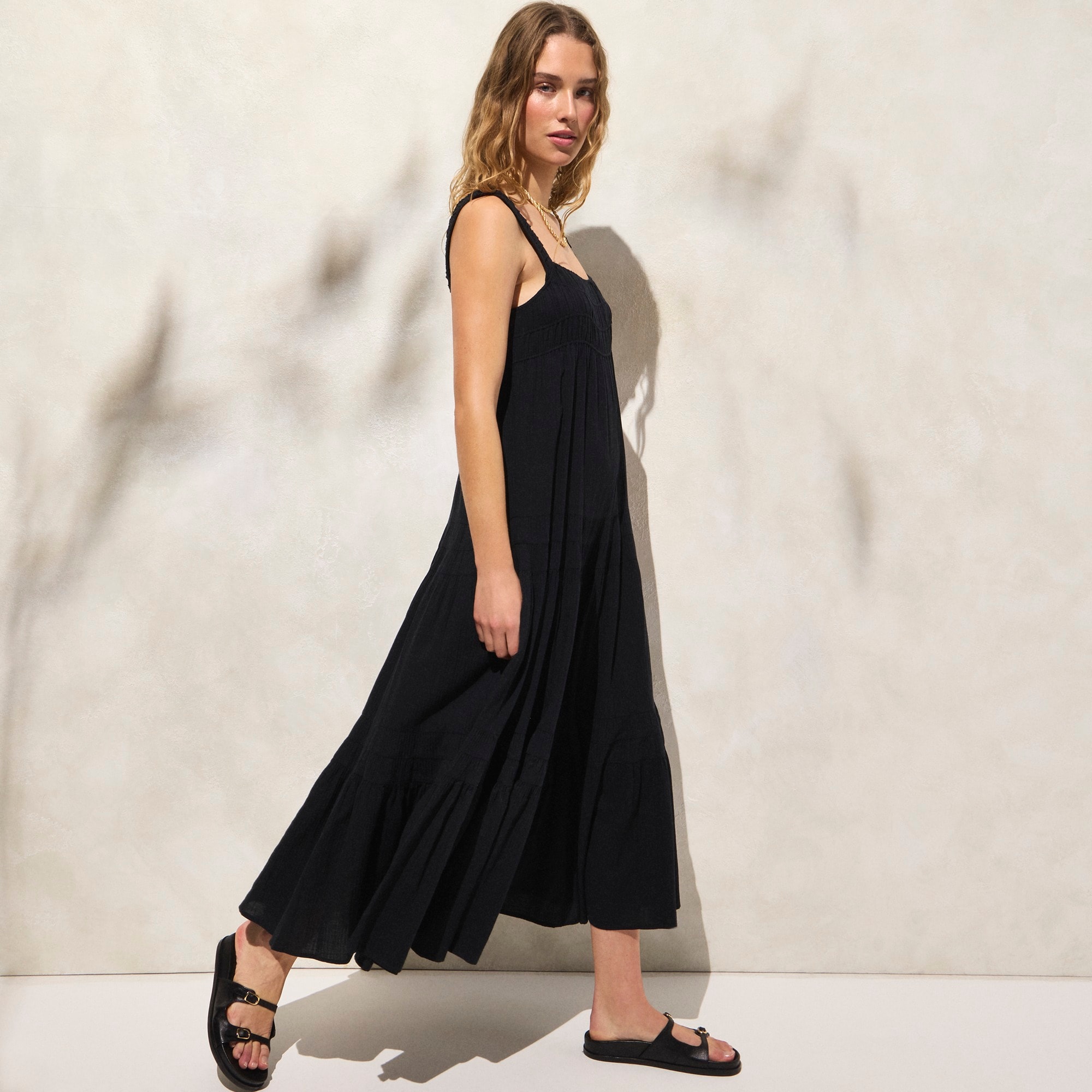 Airy gauze tiered maxi dress