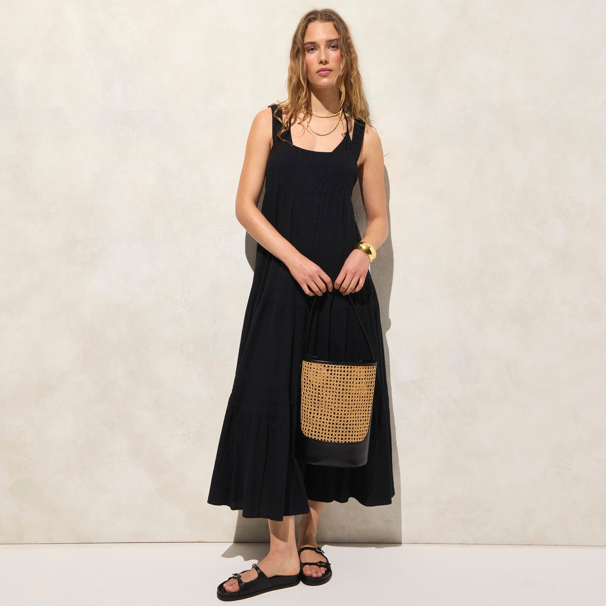 womens Airy gauze tiered maxi dress