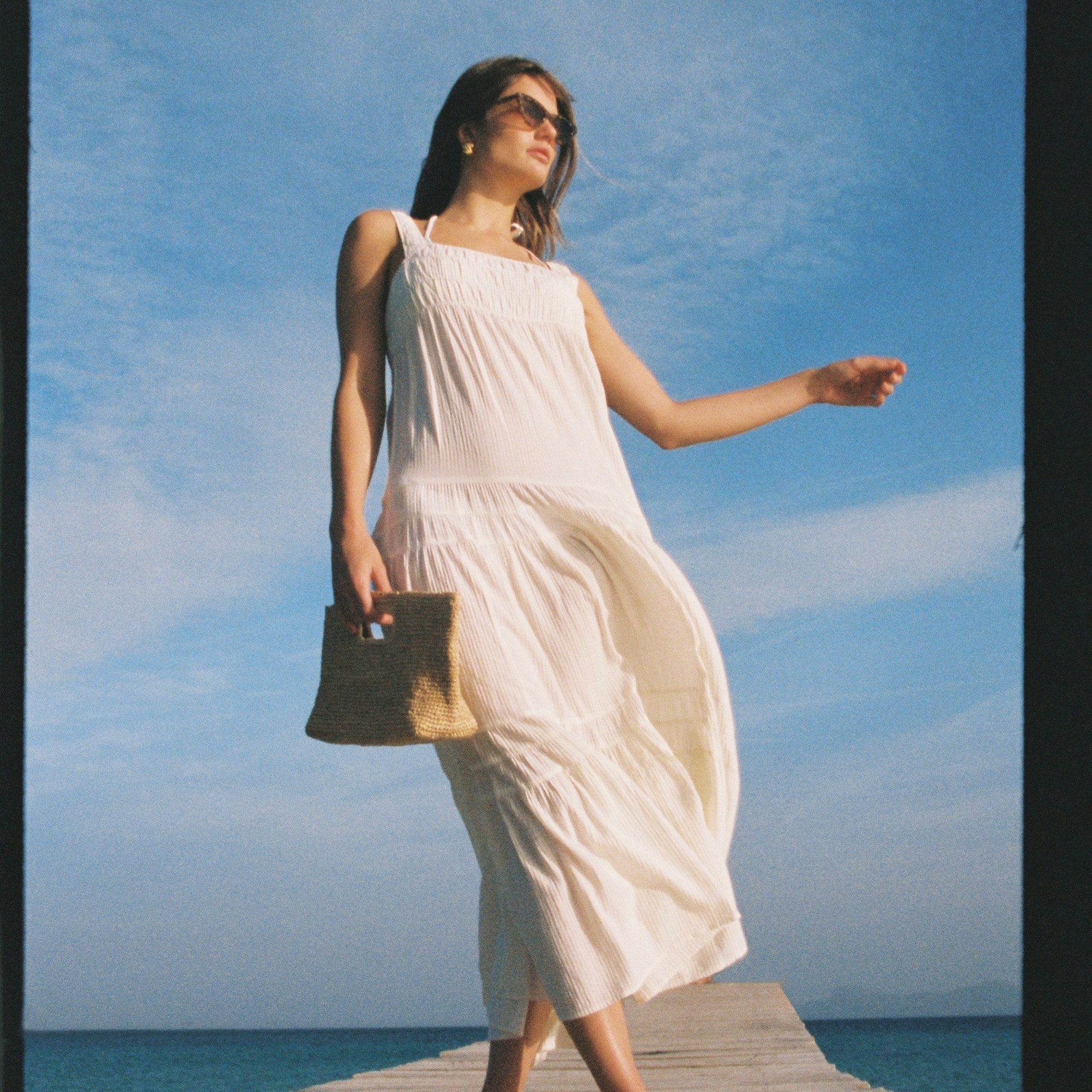 womens Airy gauze tiered maxi dress