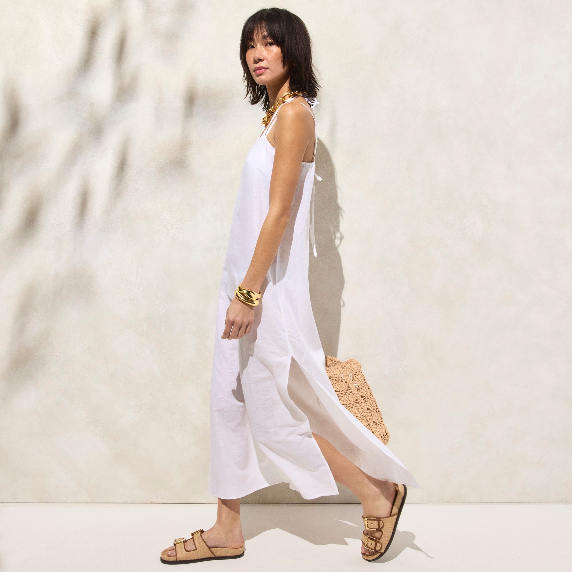 womens Linen-cotton blend tie-back midi dress