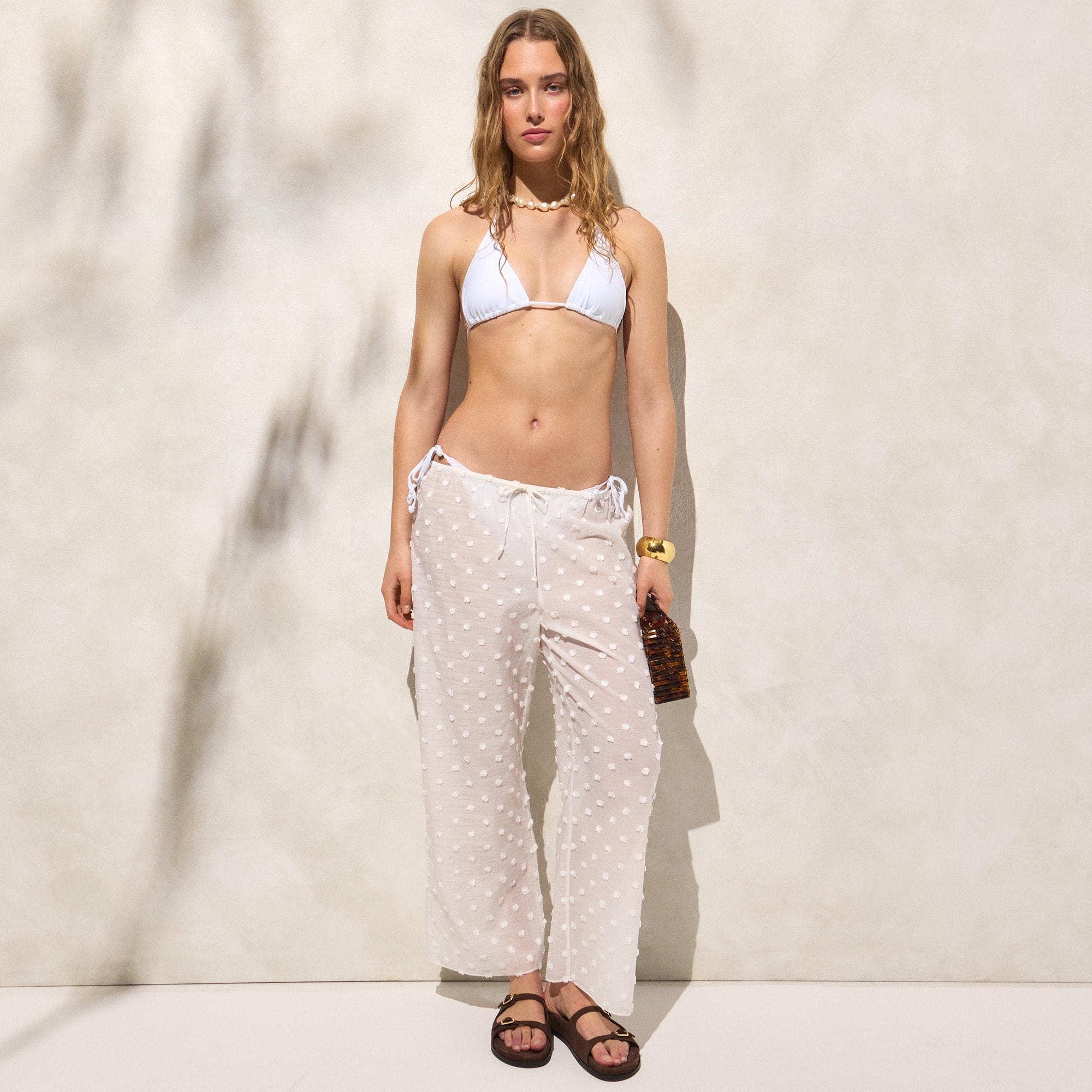 womens Beach pant with pom-poms