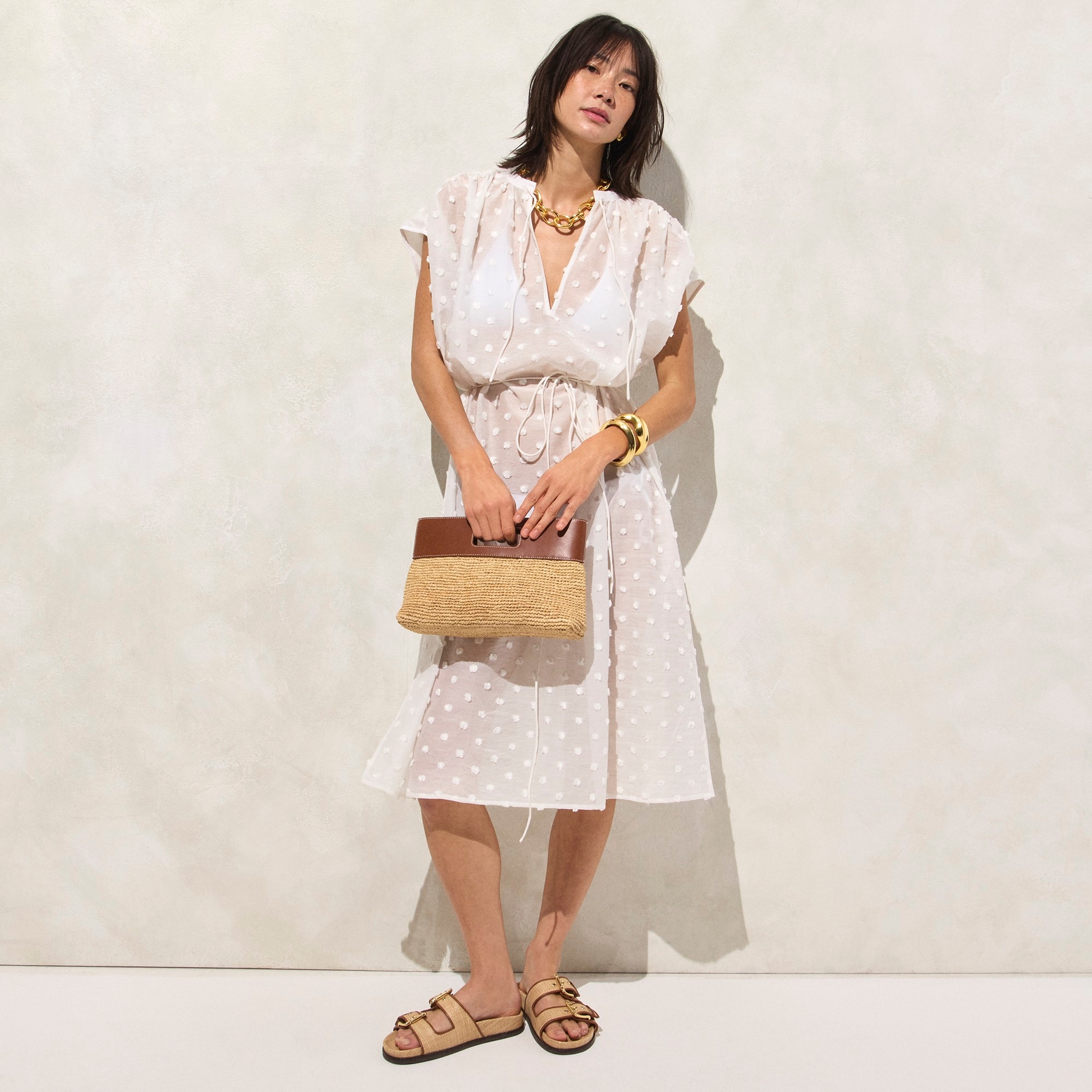 womens Tunic midi dress with pom-poms