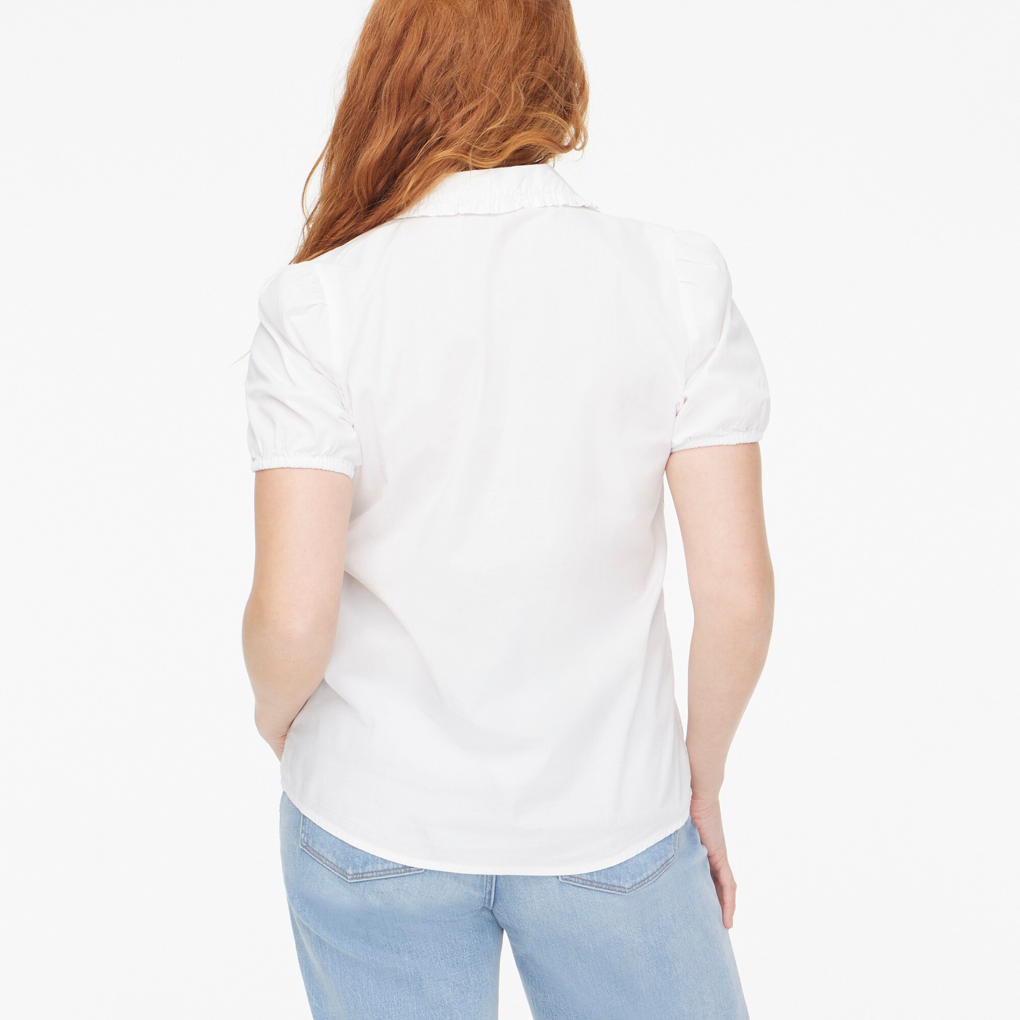 Puff-sleeve ruffle-collar top