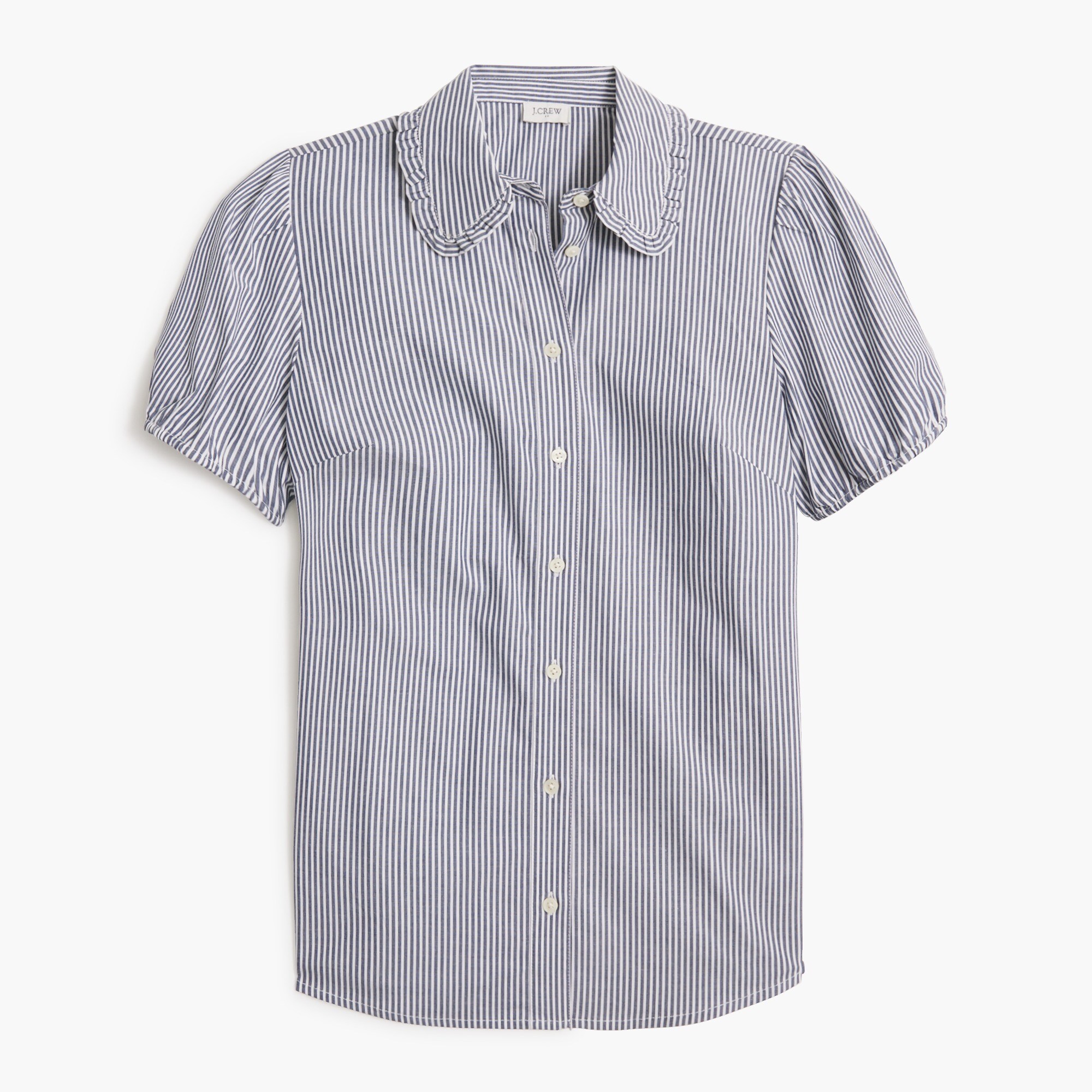 striped puff-sleeve ruffle-collar top for women