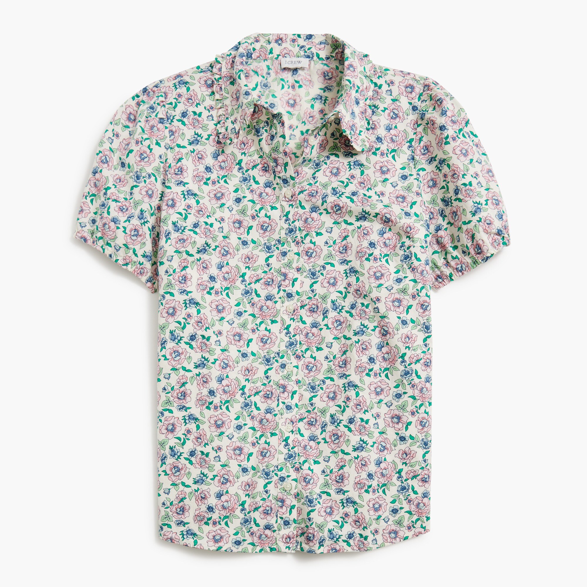 printed puff-sleeve ruffle-collar top for women