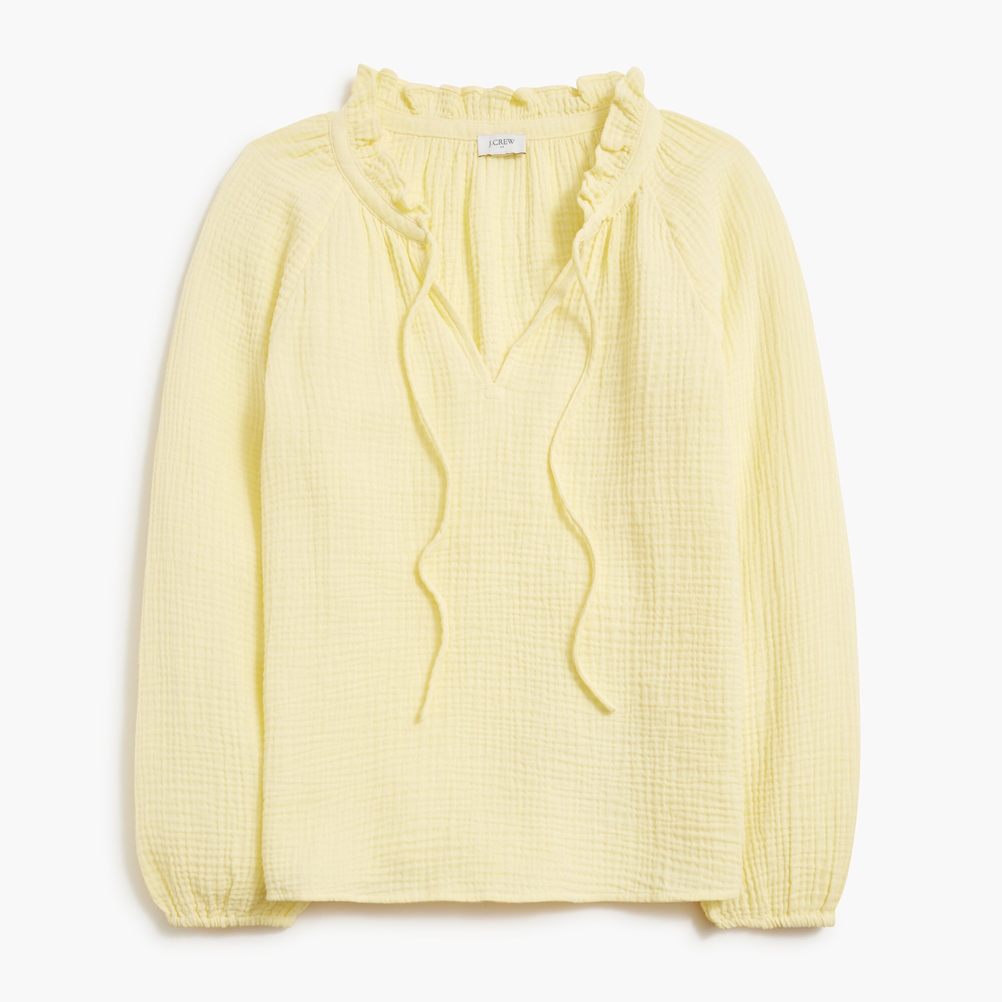 Long-sleeve gauze tie-neck top