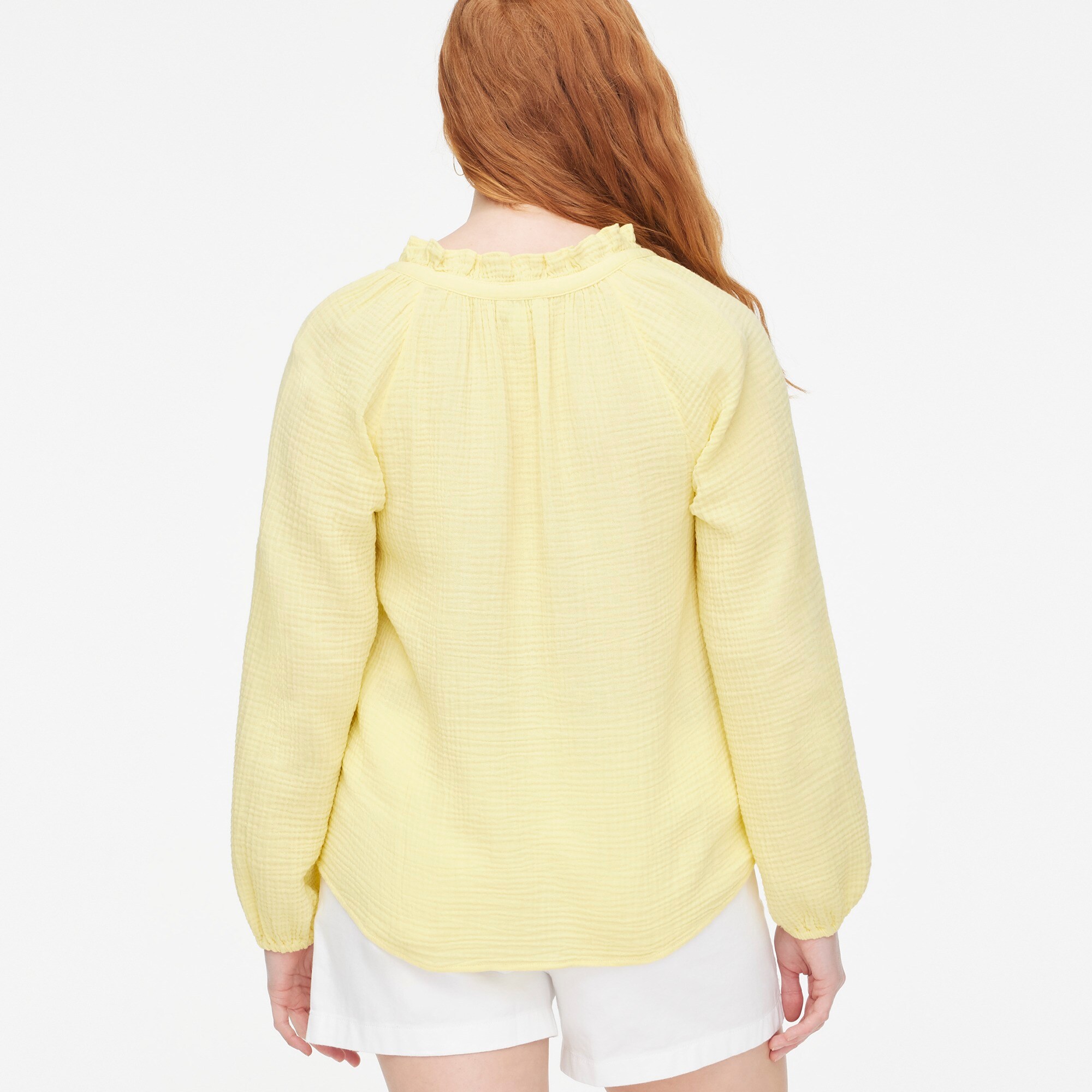 Long-sleeve gauze tie-neck top