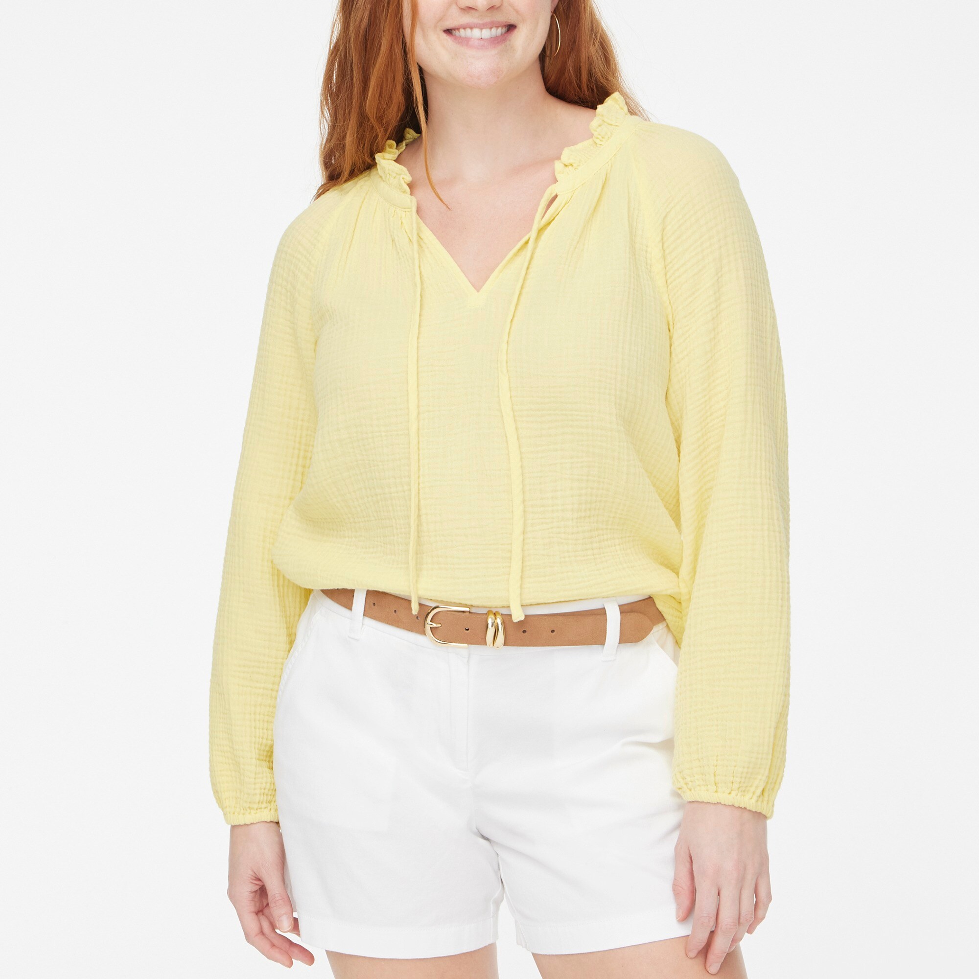 womens Long-sleeve gauze tie-neck top