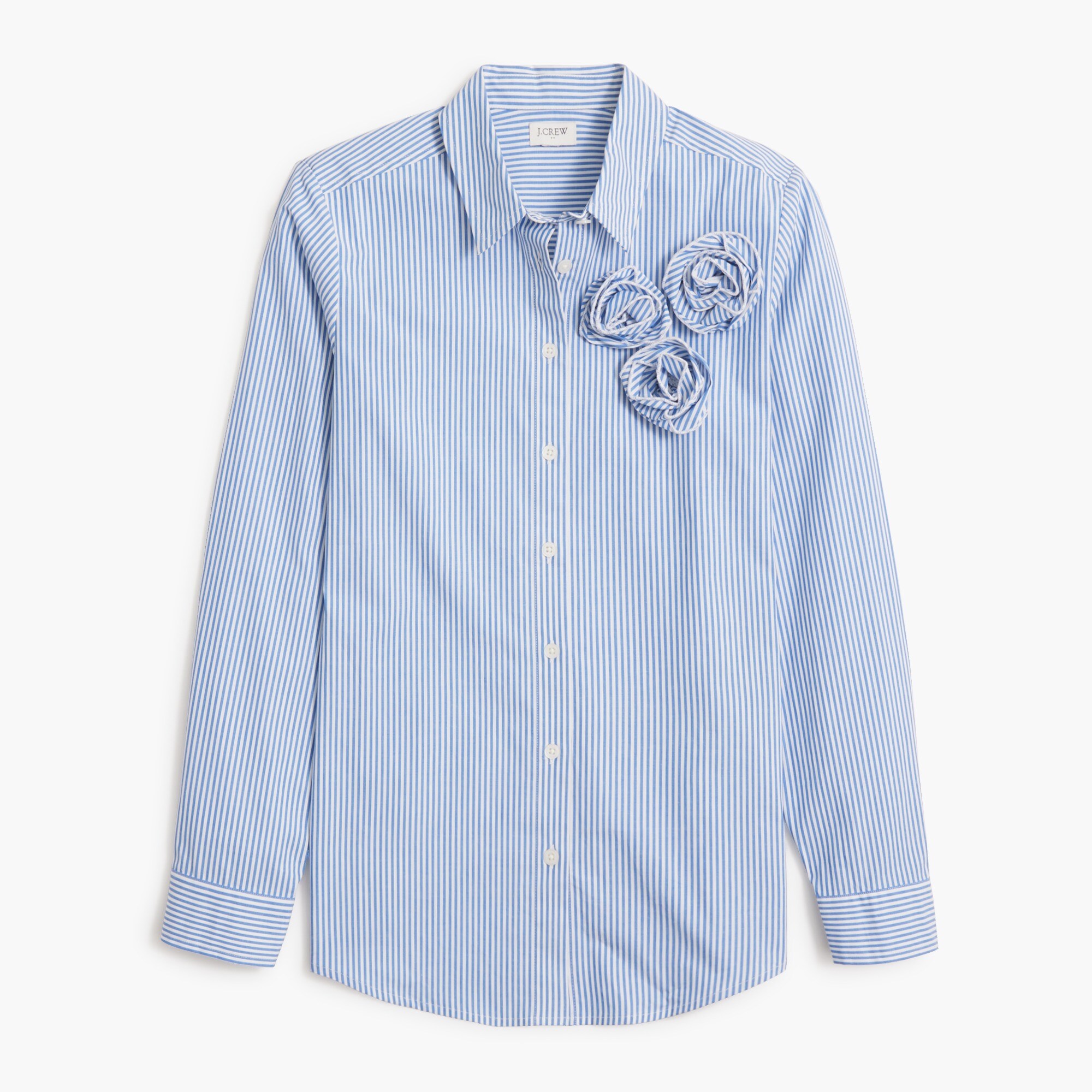 Striped rosette button-up shirt
